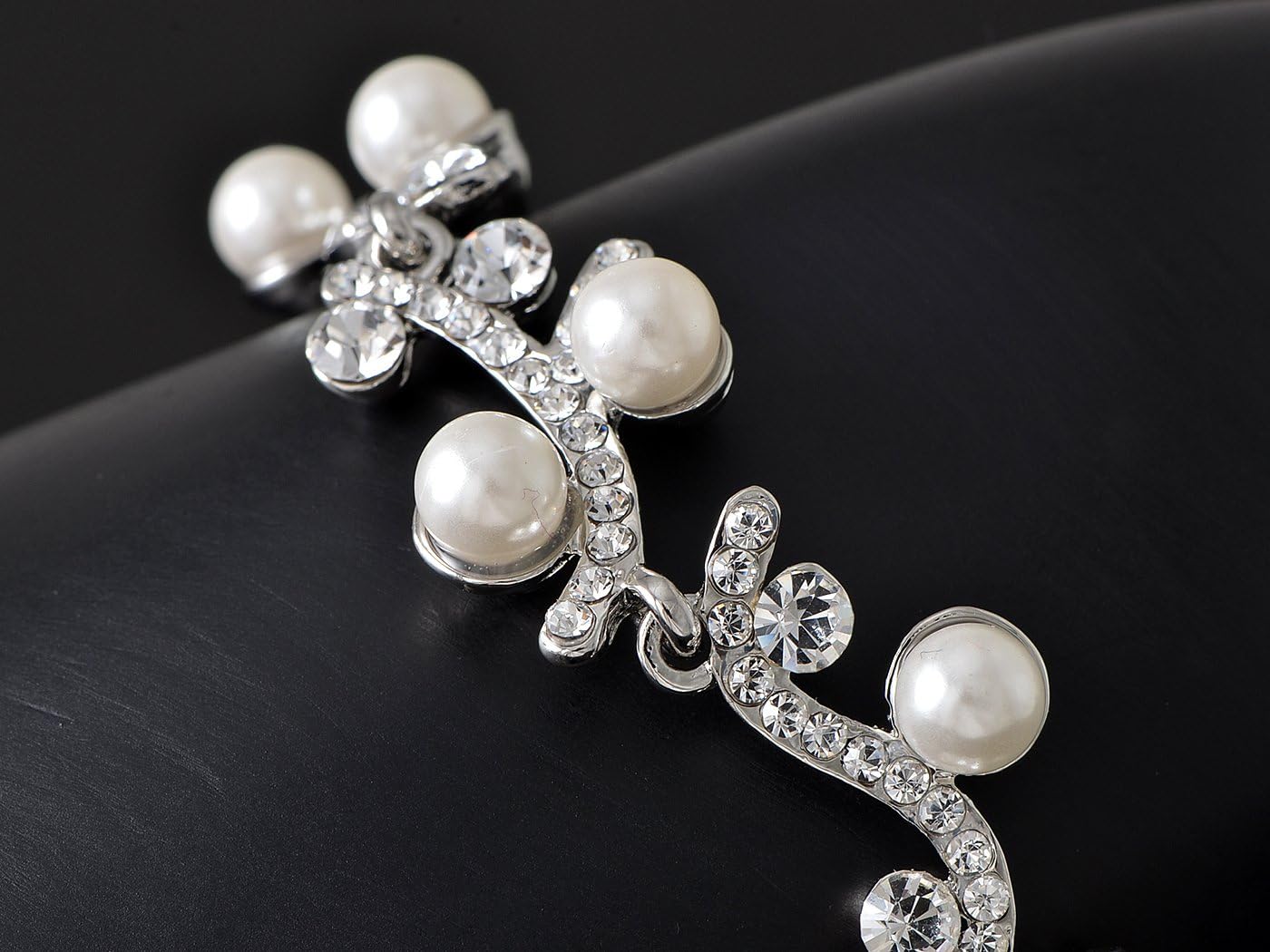 Alilang Silver Tone S-shape Faux Pearl Bead Clear Crystal Rhinestone Necklace Bracelet Earrings Jewelry Set