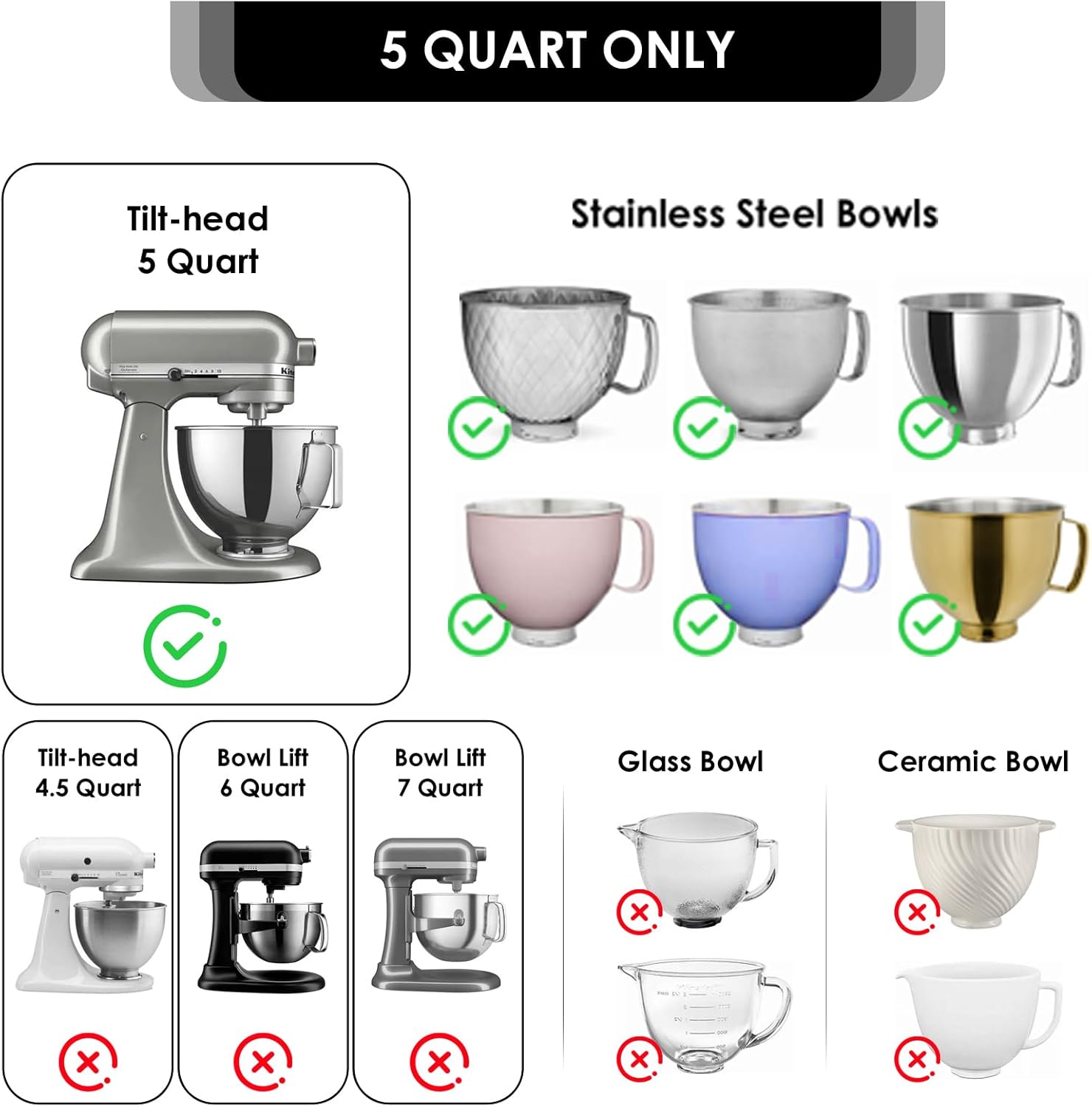 3 Pcs Silicone Bowl Liners with Lids Fits for 5 Qt KitchenAid Mixers, Upgraded Thickened Replacement Mixers Bowls, Stand Mixer Accessories for Baking and Cooking