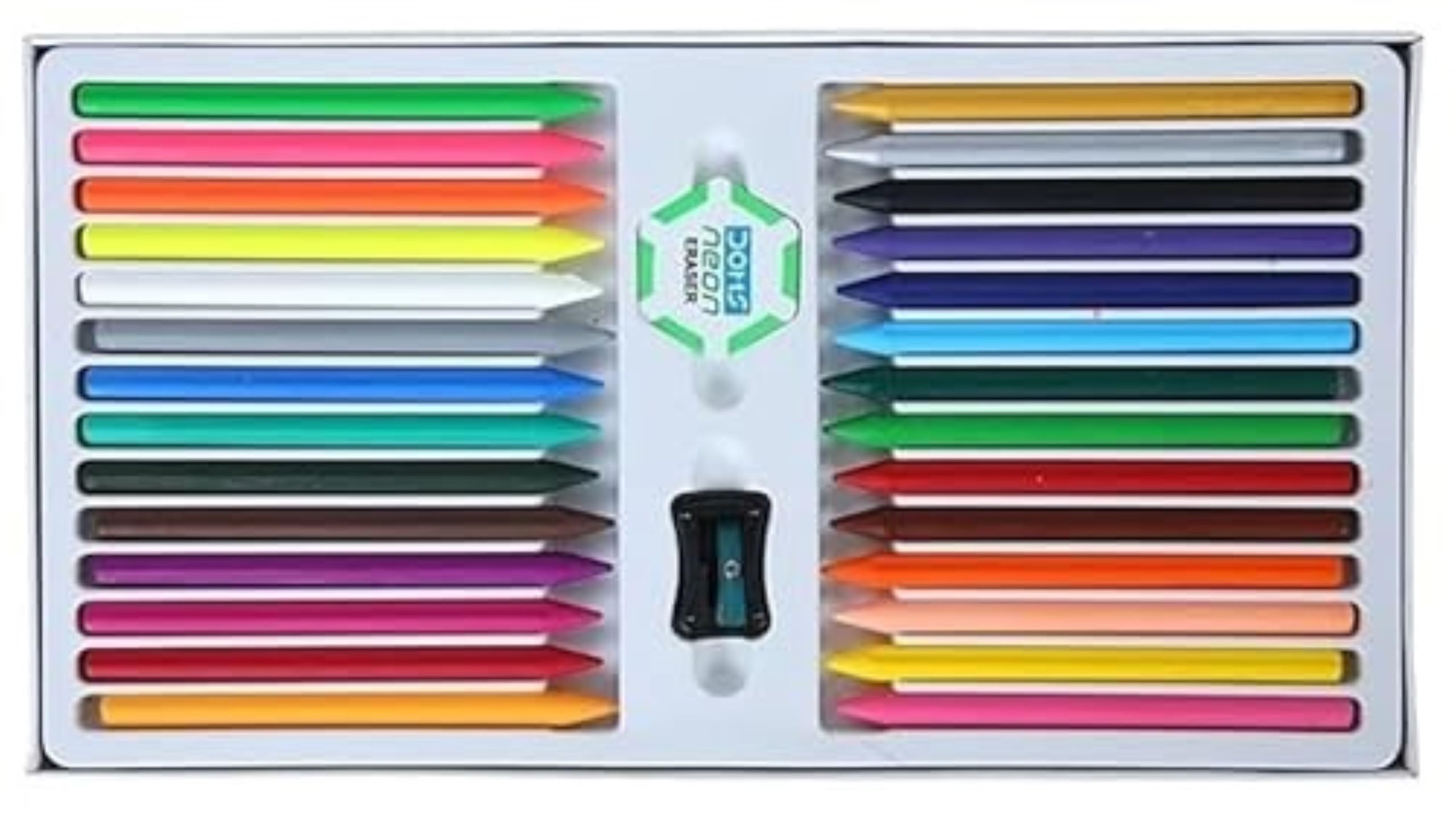 Doms Non-Toxic 28 Shades Super Smooth Plastic Crayons | Erasable & Sharpenable | 1 Eraser & 1 Sharpener Included | Pack of 1 1