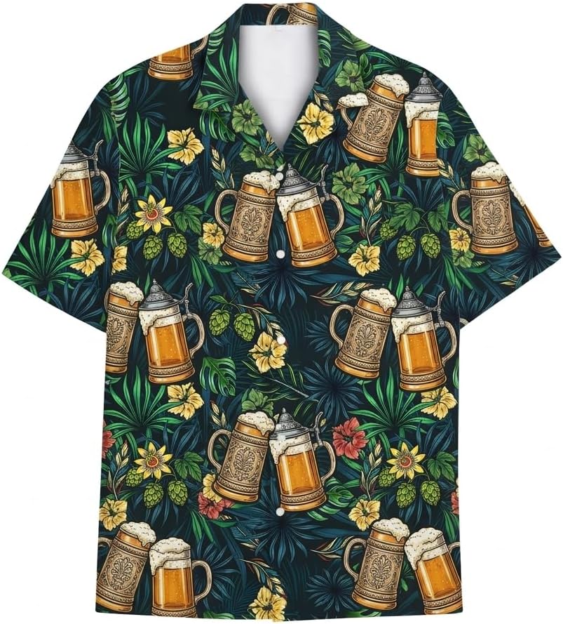 Alcohol Short Sleeve Button Down Hawaii Shirt, 3D Hawaiian Shirt, Beer Hawaiian Shirt for Men TAHW20