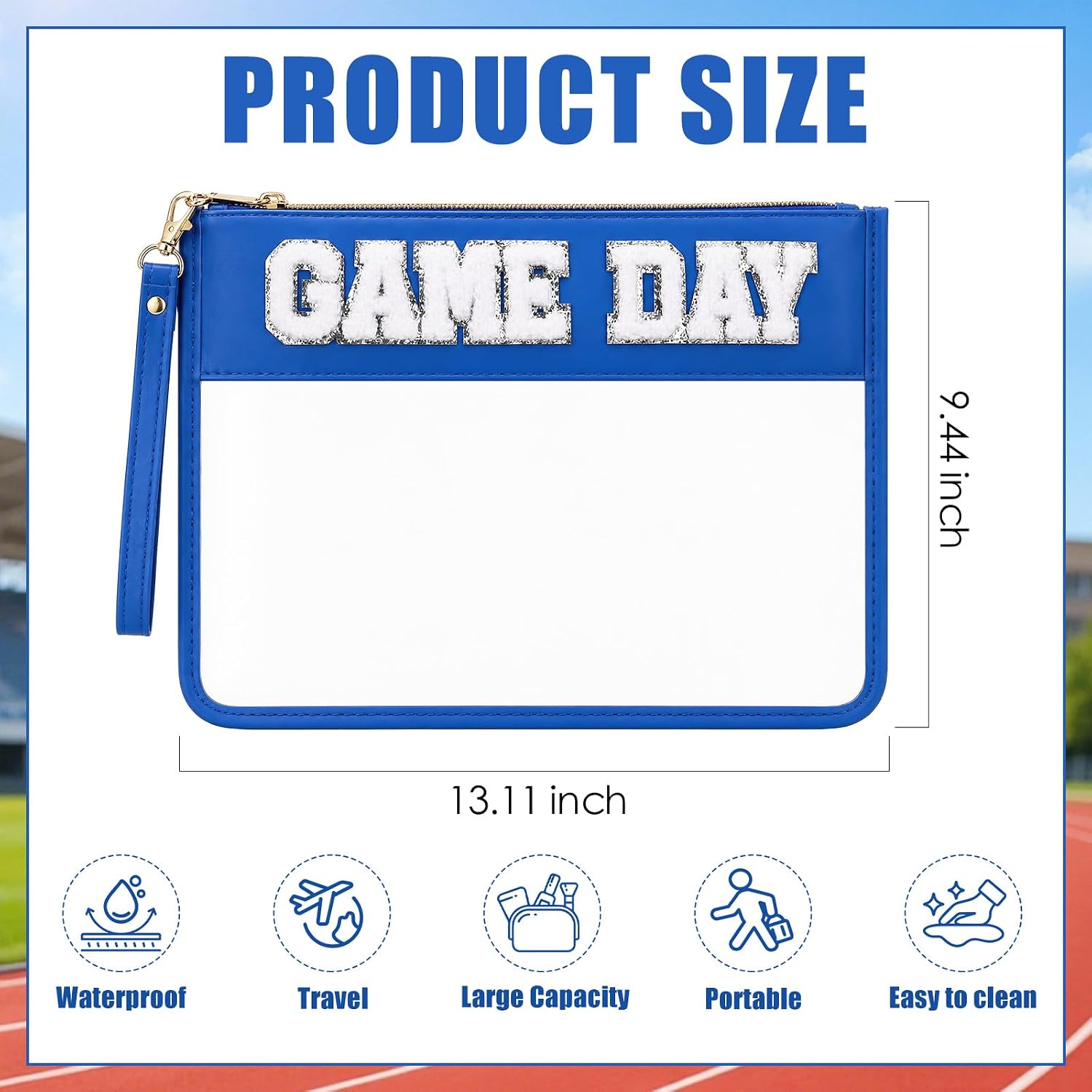 Dansydaisy 2 Pcs Game Day Clear PVC Bags Football Sport Party Favor, Blue image 2