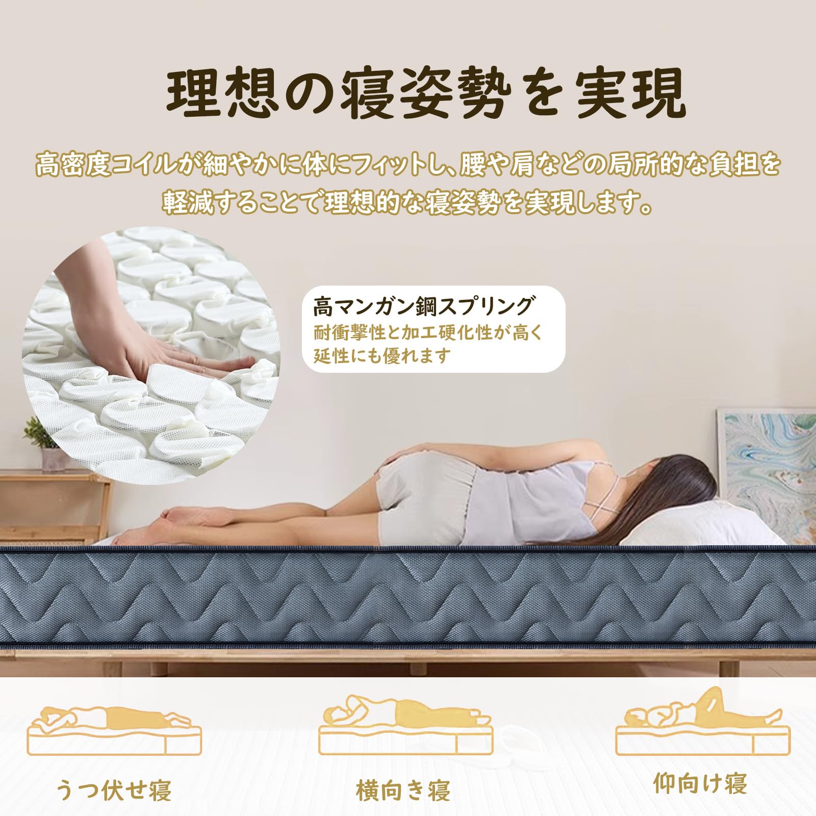 Amazon.co.jp: マットレス クイーン ポケットコイル ベットマットレス