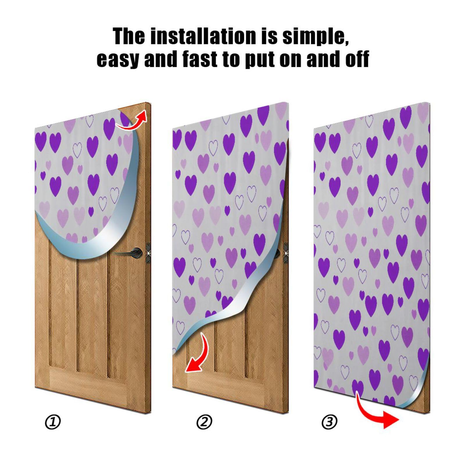 FLildon Violet Heart Love Valentine's Day Door Cover Decoration, Party Accessory Porch Decor for Festive Ornament Room Door Covers 32 x 79 Inch