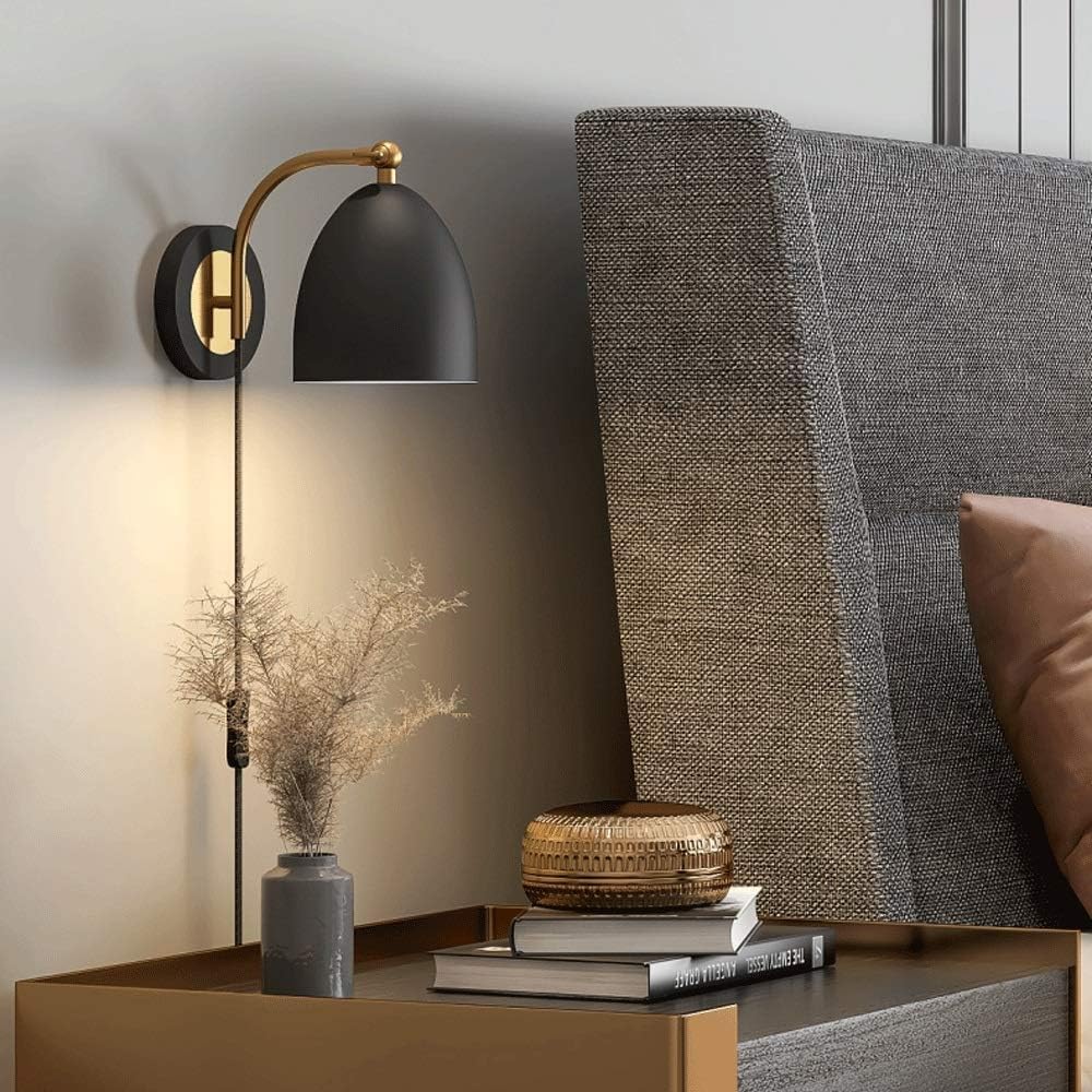 Nordic Rotatable Wall Light Sconce, wtyczka lampa ścienna z przełącznikiem, metalowe wykończenie, uchwyt na żarówkę E27, stylowe oświetlenie wewnętrzne do salonu, sypialnia, korytarz i nauka