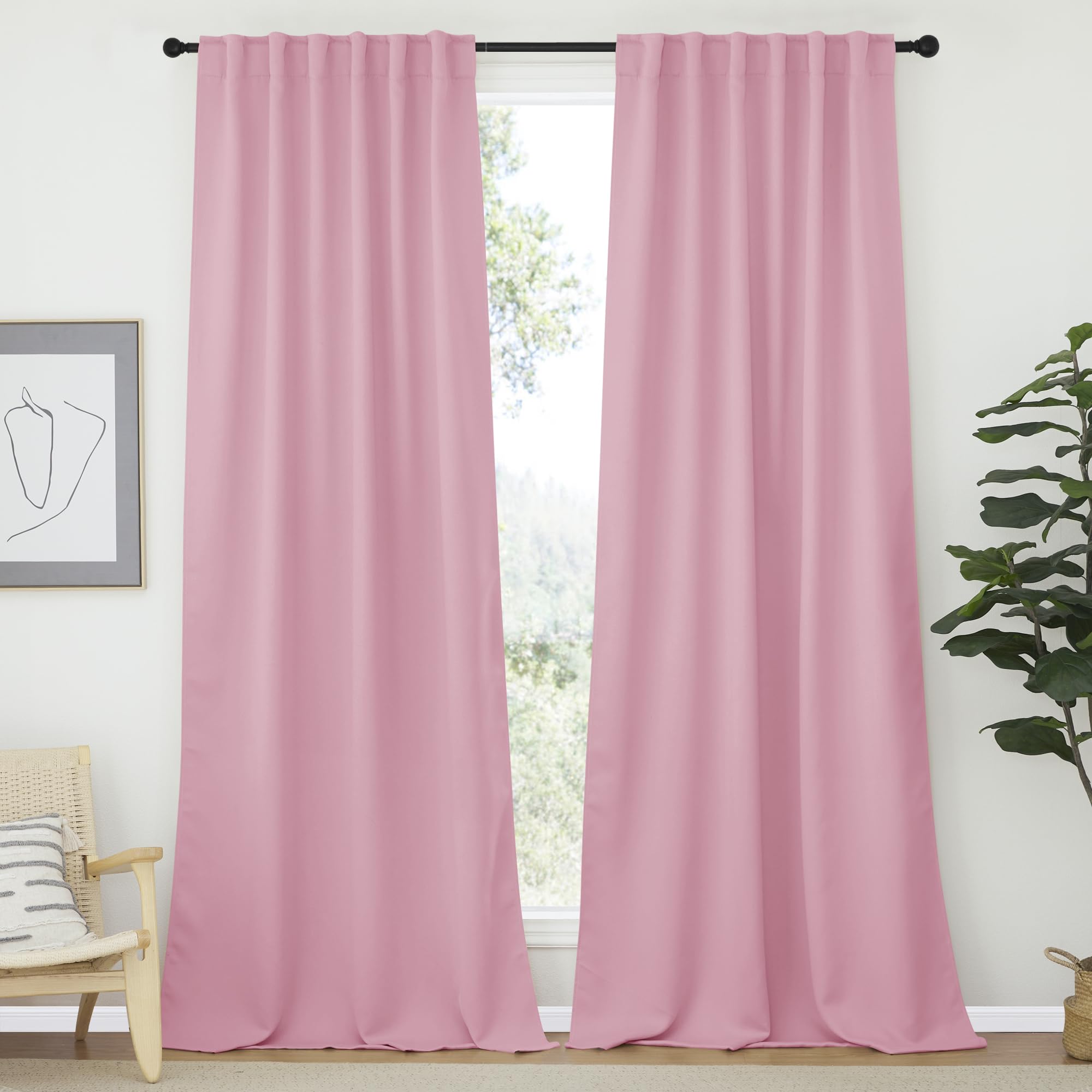 NICETOWN Bedroom Blackout Curtain Panels - (Rouge Pink Color) 52 x 108 Inch, 2 PCs, Insulating Energy Saving Solid Rod Pocket Blackout Drapes for Hall, Villa