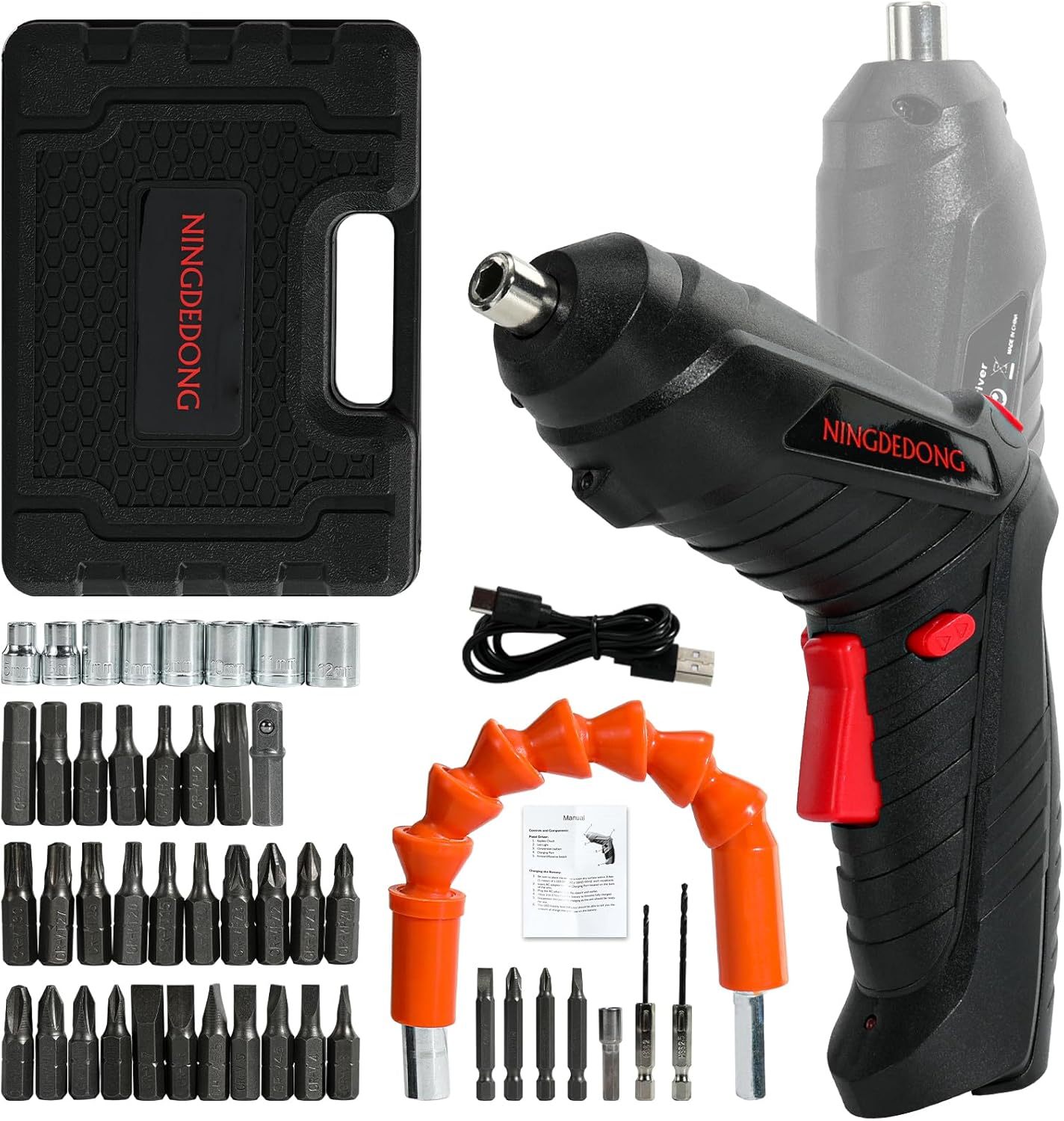 Electric Cordless Screwdriver Set, power-screw-guns,Rechargeable Cordless Power Tool with Carrying Case and Bits (black)