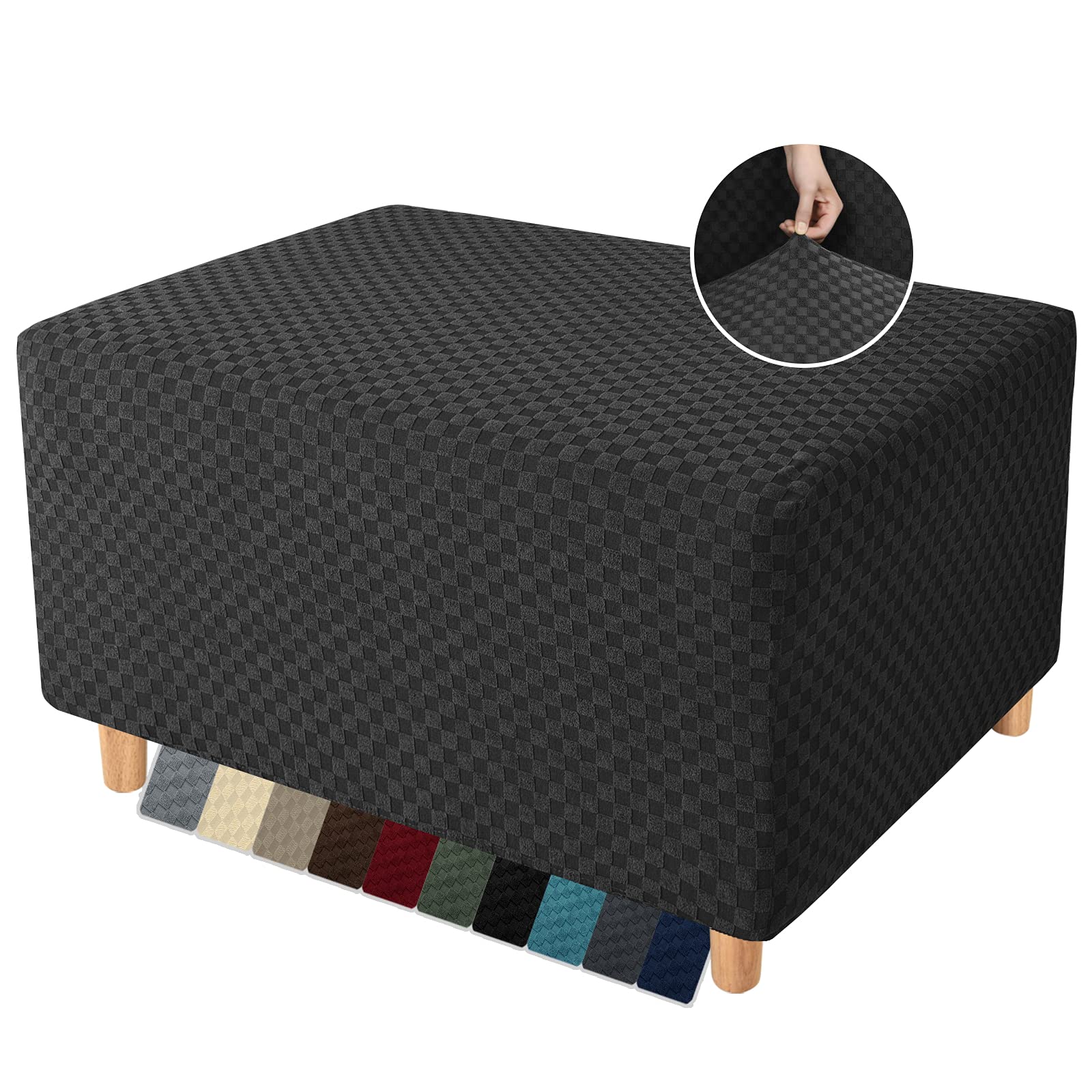YEMYHOM Ottoman Cover Latest Jacquard Design High Stretch Folding Storage Footstool Protector Rectangle Removable Slipcover (Ottoman Large, Black)