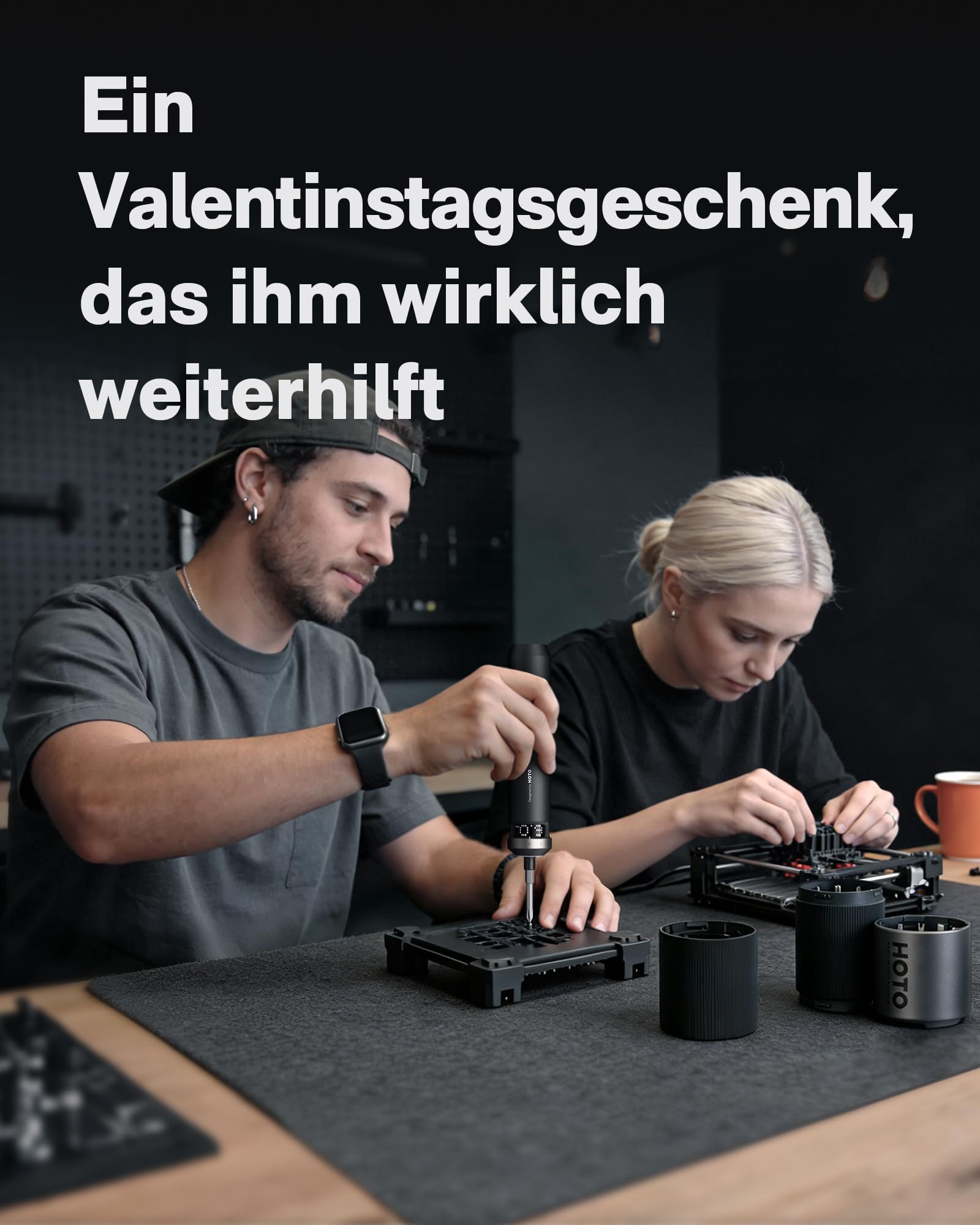 HOTO PixelDrive Elektrischer Schraubendreher Set mit Intelligente Anzeige, 6 Drehmomentstufen, 0,5 bis 6 N·m, 1/4 Hex 30-Bits-Set, USB-C Akkuschrauber, Elektroschrauber für Elektronik, Hausreparaturen