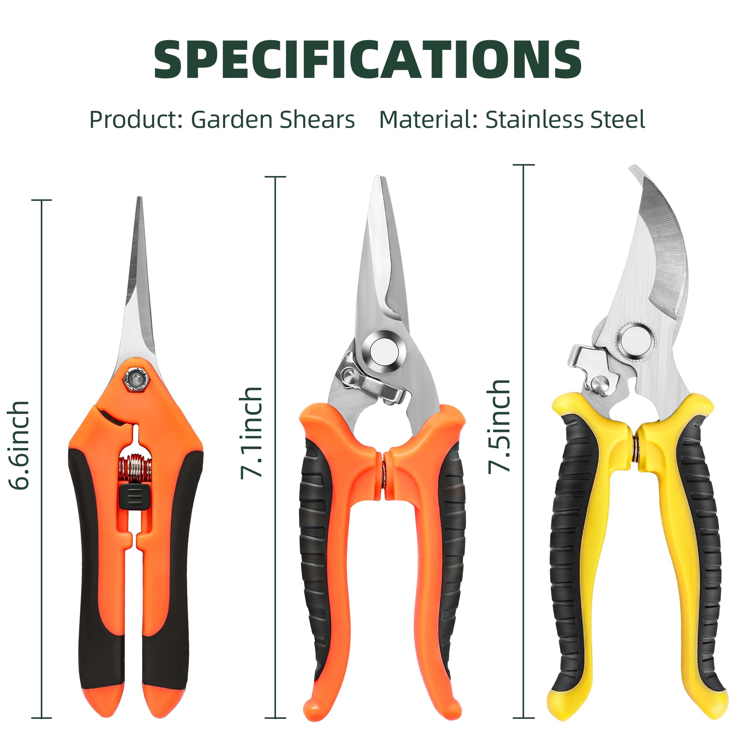 Azonee 3 Pack Garden Pruning Shears, Stainless Steel Garden Shears, Handheld Scissors Set, Heavy Duty Garden Bypass Pruning Shears,Tree Trimmers Secateurs, Hand Pruner (Multi-color)