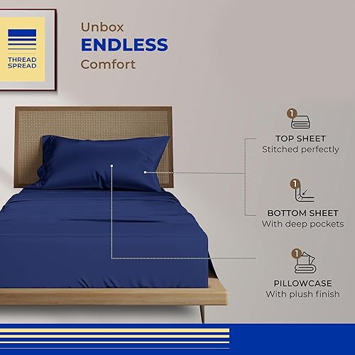 Miniatura 54 de THREAD SPREAD Sábanas 100% de algodón egipcio, tamaño individual, 800 hilos altos, 3 piezas, sábanas individuales extra largas para dormitorio