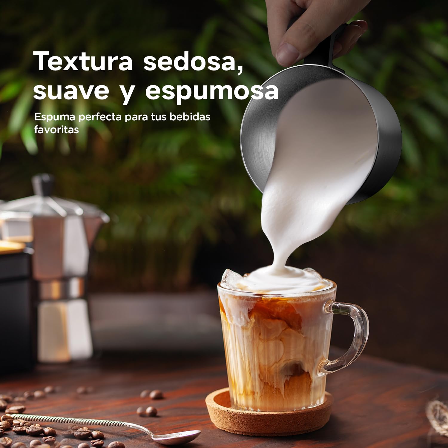 Espumador de Leche 500ml Eléctrico, Hacedor Automático de Espuma Caliente y Fría, Calentador de Leche, Máquina de Chocolate Caliente, Acero Inoxidable de Grado Alimentario,Acero inoxidable