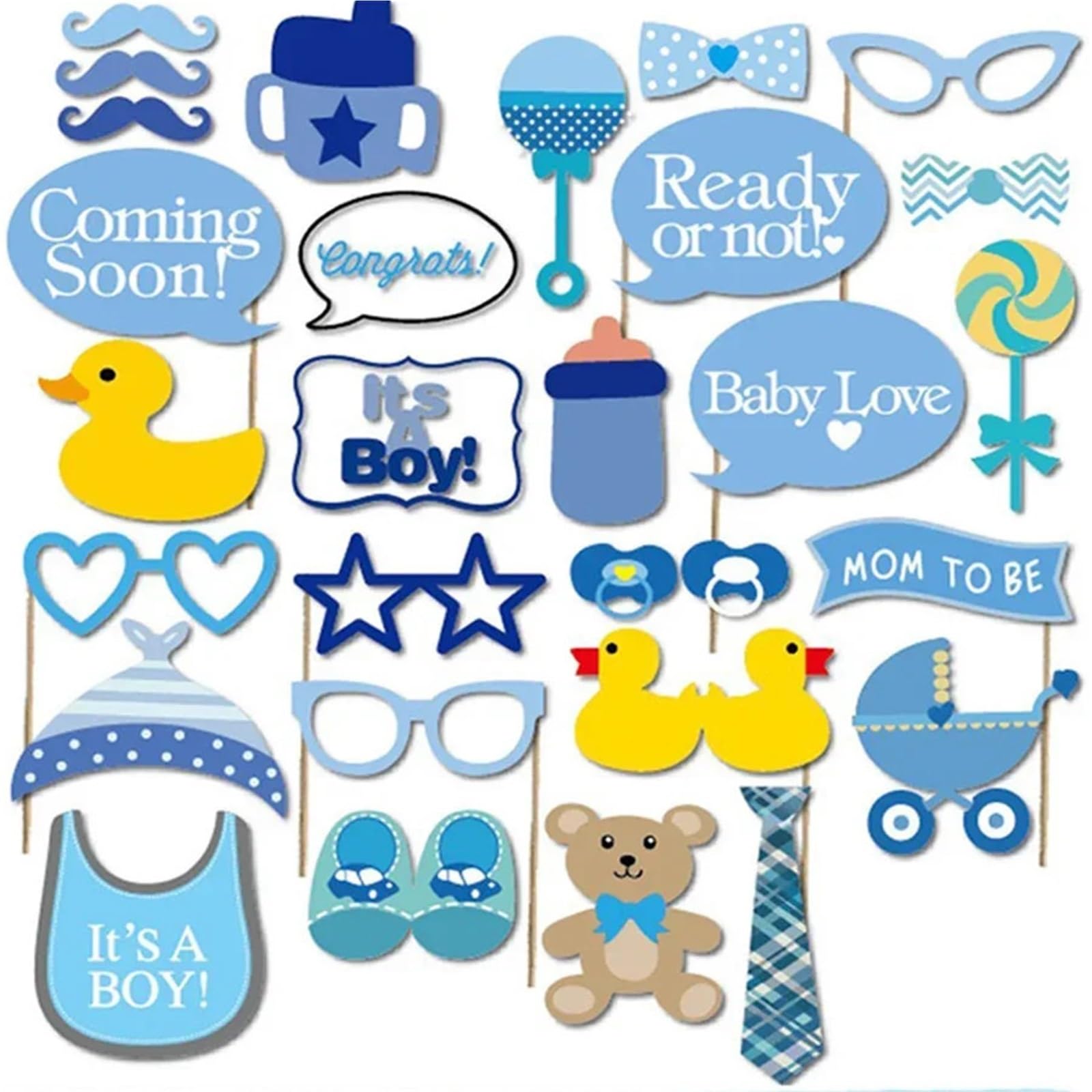 Adorable Party Decoration Set - Pink & Blue Photo Booth Props for Celebrations and 1st Birthday Parties(Blue)