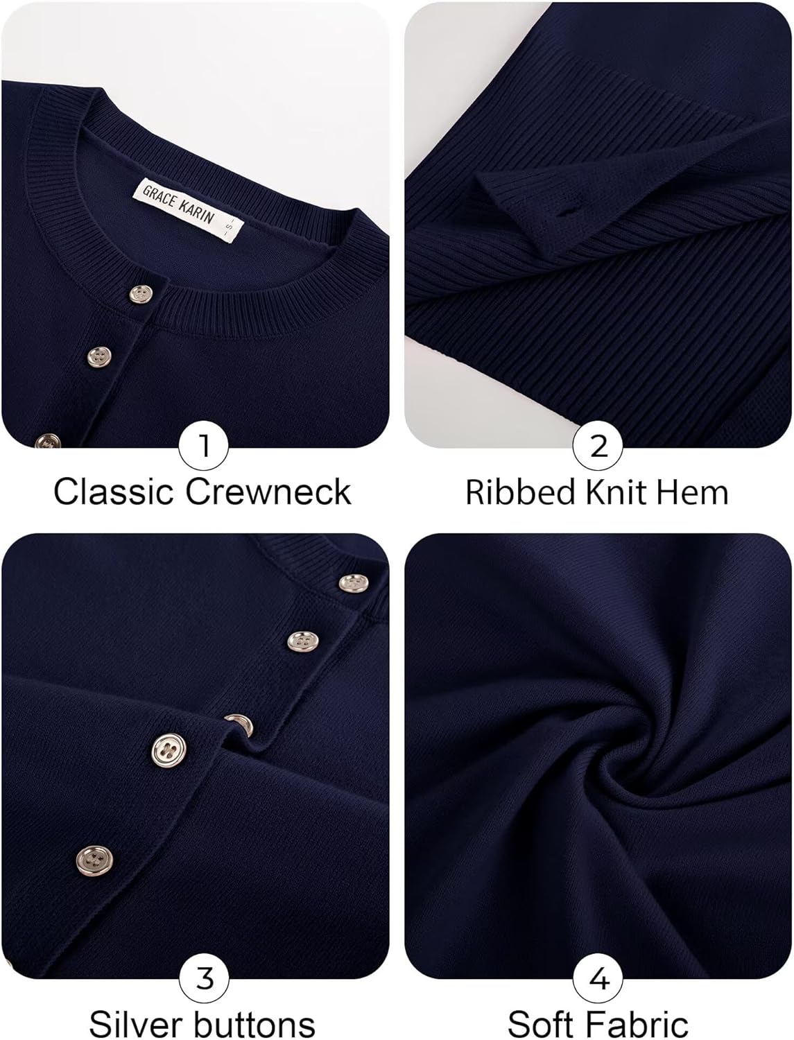 GRACE KARIN Women's Lightweight Fall Cardigan, Long Sleeve Knit Crop Sweater Trendy, Button Open Front Crewneck Jacket - Image 9