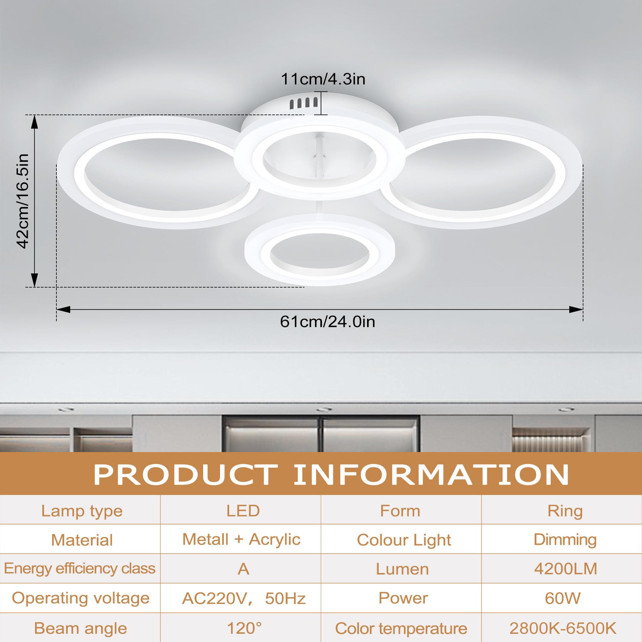 SUBTLETY 60W Dimmbar Deckenleuchte LED Deckenlampe mit Fernbedienung IP44 Wasserdichte Badlampe Modern Kreisverkehr Schlicht Lampe für Büro Wohnzimmer Schlafzimmer Flur Keller Küchen (2+2 Ringe)