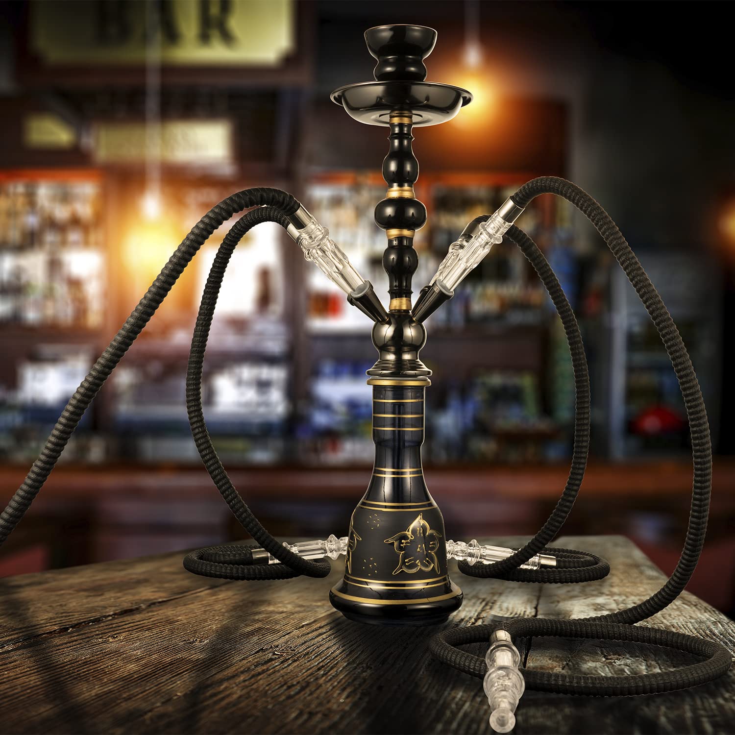 Juego completo de 4 mangueras Kookah Shisha, accesorios de cachimba para narguile jarrón de cristal, cuenco de cerámica y pinzas de carbón cenicero para mejor shisha, narguile fumar (4