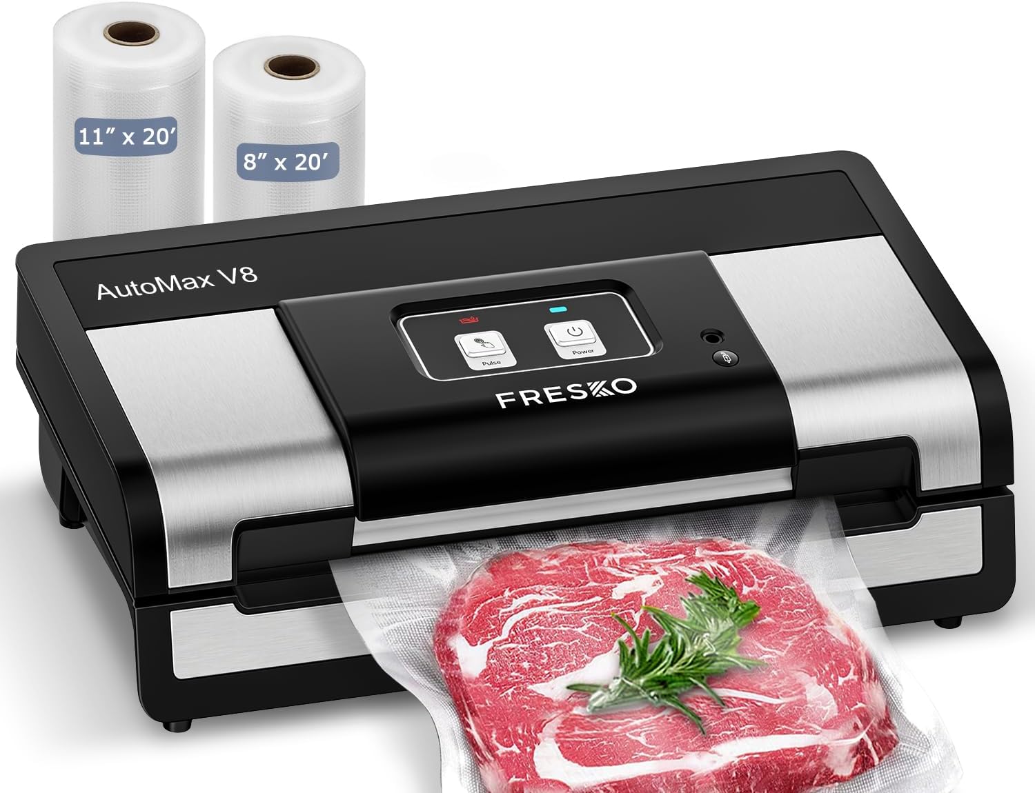 Fully Automatic Vacuum Sealer, 95Kpa Powerful Food Vacuum Sealer Machine, Auto Dry-Wet Detection | Bag Cutter | 2 Rolls Bags | Effortless Operation, Silver – Black