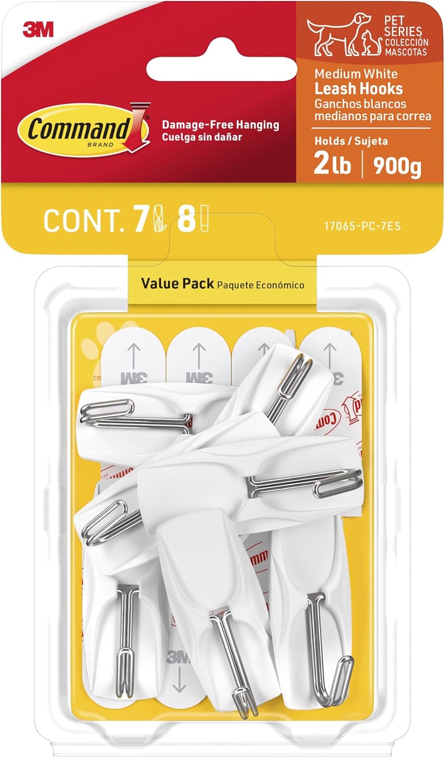 Command Medium White Wire Hooks, 7 Hooks, 8 Strips, Damage Free Hanging Wall Hooks with Adhesive Strips, No Tools Required for Hanging, Organization and Storage, Holds up to 2 lb