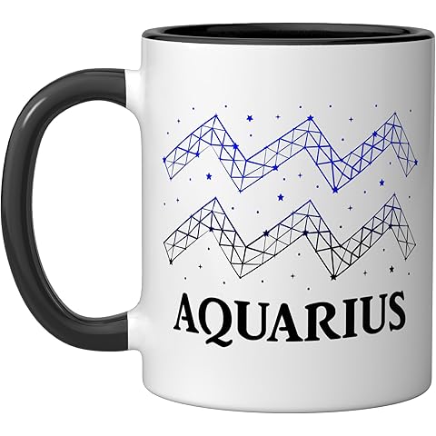 Aquarius Zodiac Sign Men Women Kids Aquarius Birthday Funny Ceramic Mug, Black/White