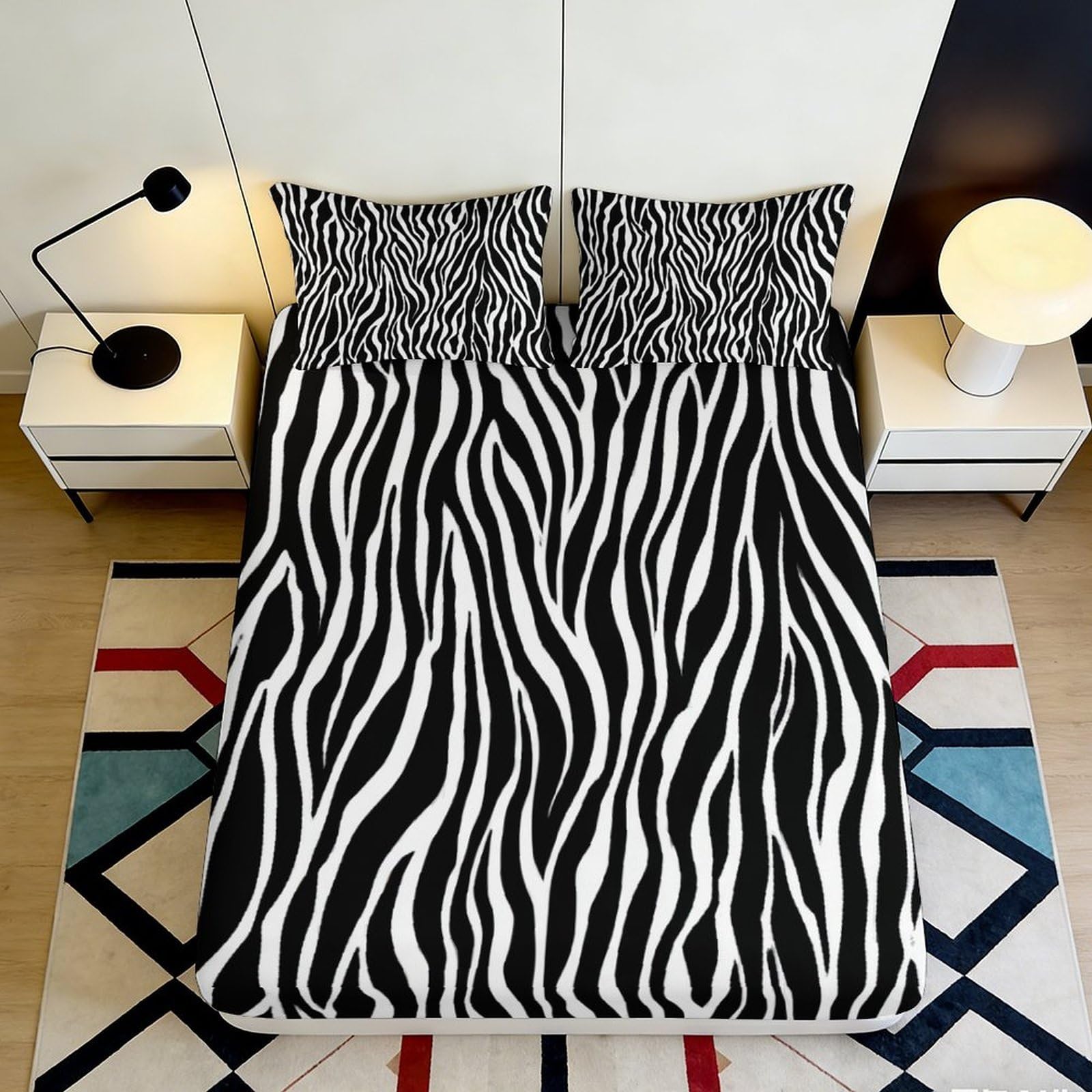 3D Printed Zebra Stripe Fitted Sheet Microfiber Soft Breathable Animal Pattern Mattress Cover for Bedroom Dorm Decor 90x200x25cm