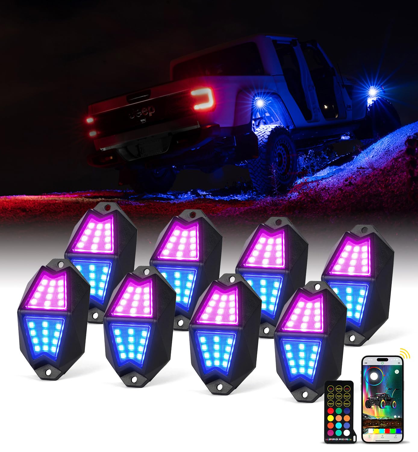 R✴︎H ♦︎14kgfパイライトファンシーシェイプカービングペンダント Amazon.com: Xprite 8 Pods RGB LED Rock Lights, Aluminum 220° Wide