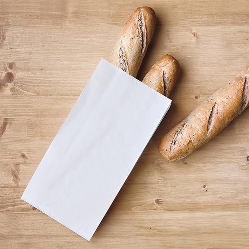 Miniatura 3 de Bolsas de almuerzo de papel blanco, bolsas de pan de 4 libras, 5 x 2.95 x 9.45 pulgadas, 100 bolsas pequeñas de papel kraft para aperitivos, bolsas