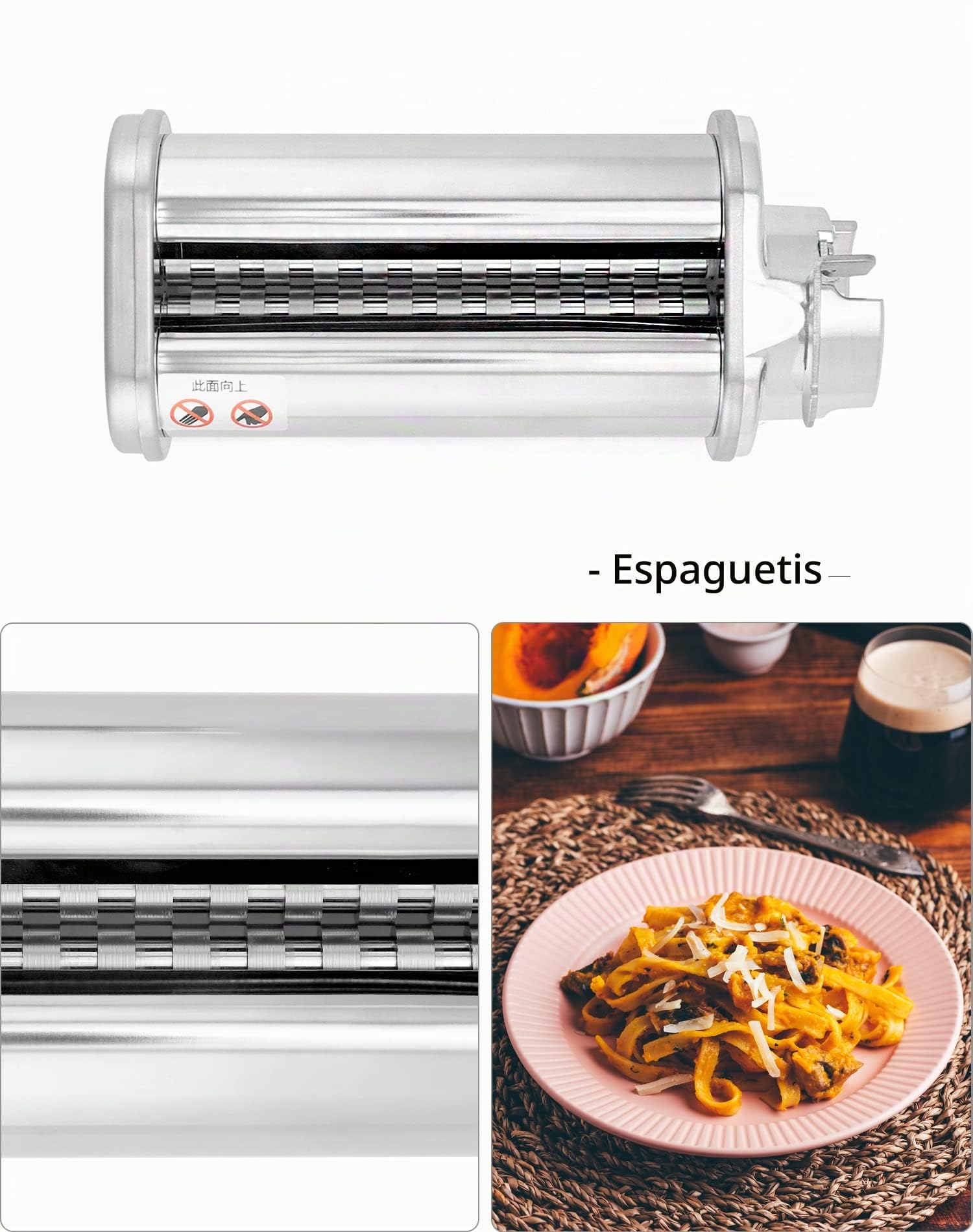 QWORK® Juego de 3 Accesorios de Pasta - Compatible con Bosch Robot de Cocina MUM5 MUM4 y Parte de la Serie MUM2 - Rodillos para Hojas de Pasta, Cortador de Espagueti, Cortador de Fettuccine,