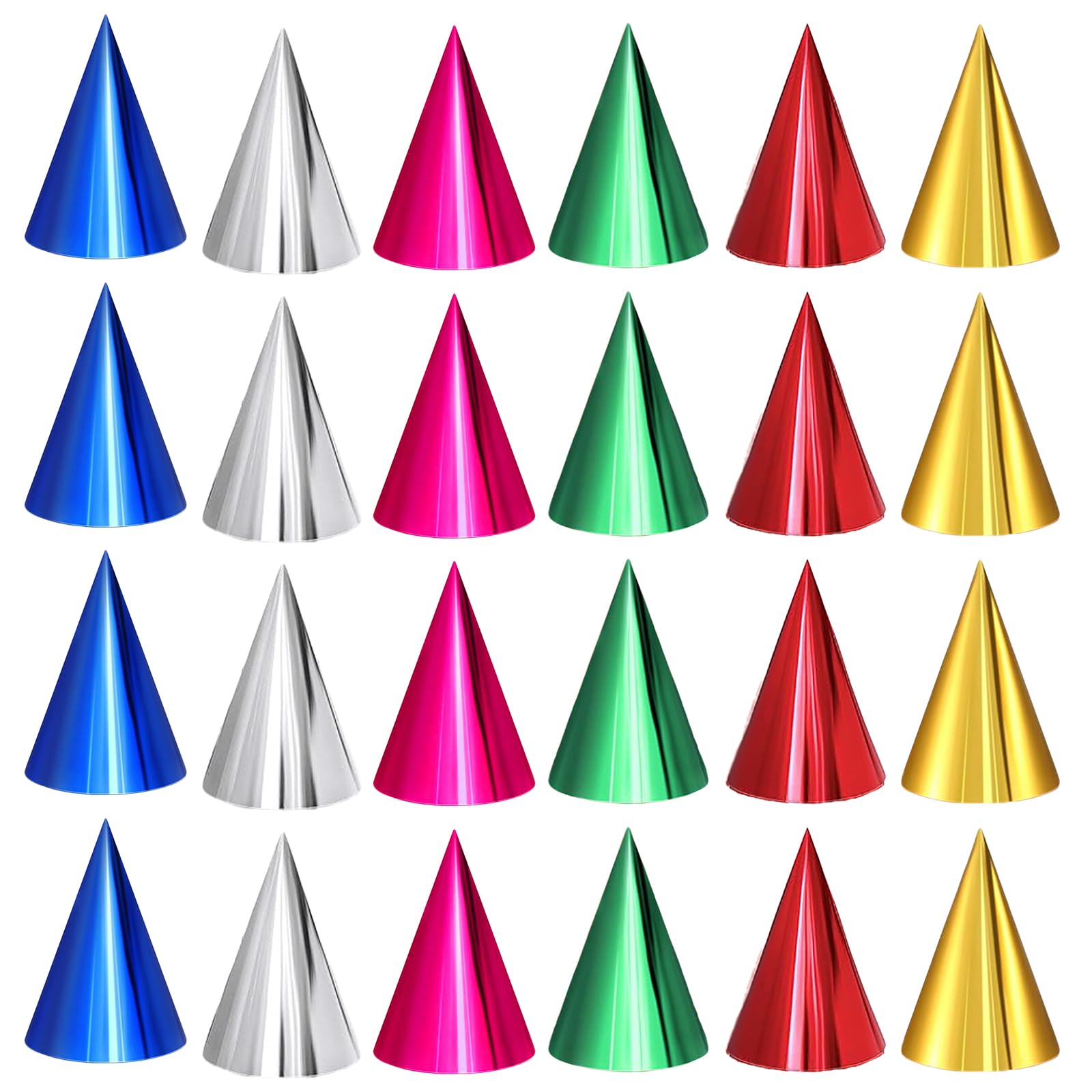 WEIKANG 24 Pcs Party Hats, Birthday Hatting, Paper Birthday Hat with Elastic Rope, Multicolor Paper Hat Metallic Foil Cone Hats, for Kids for Various Parties and Celebration Ceremonies