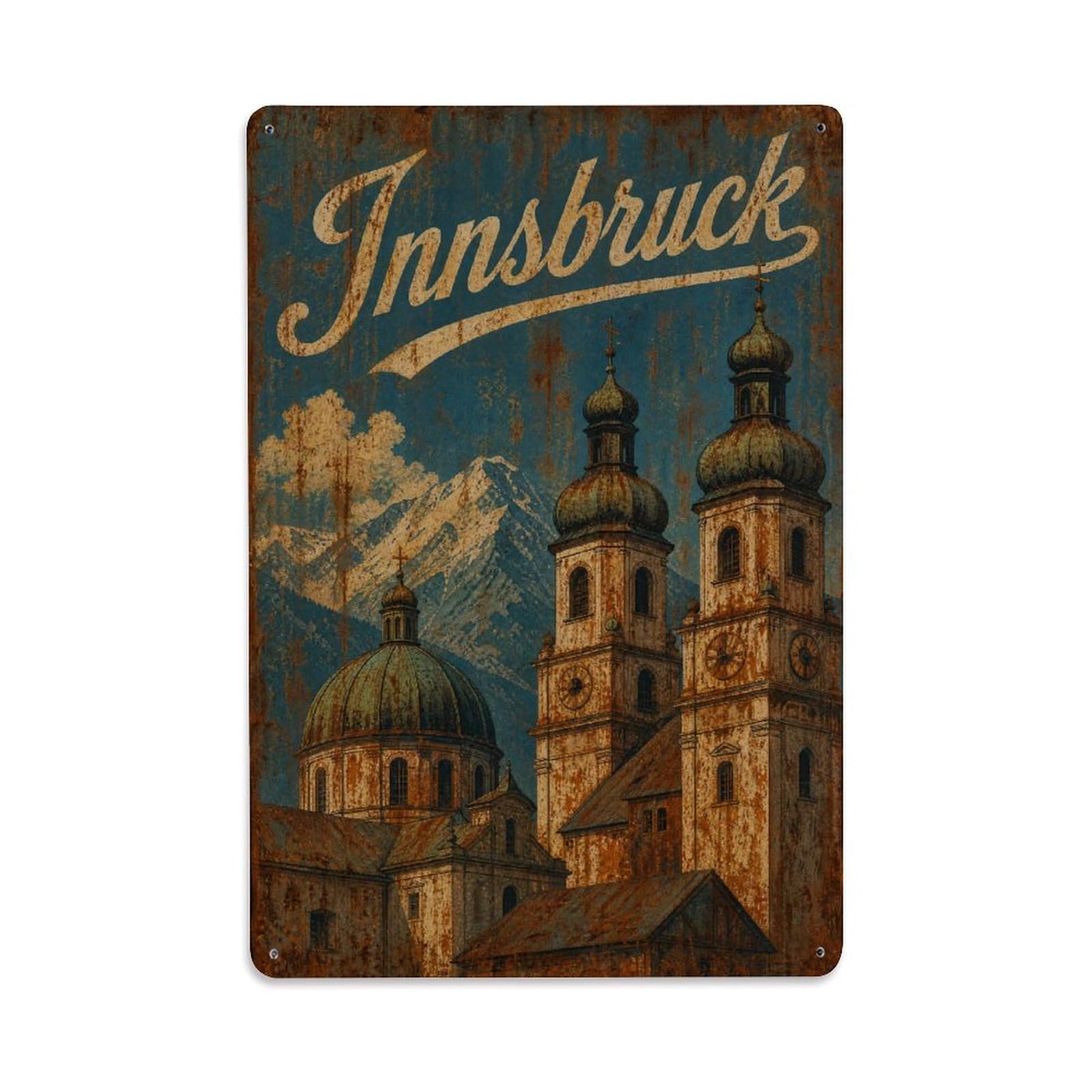 Huiyhb 8X12inch(20X30cm) Vintage Travel Innsbruck Church Architecture Austria Metal Tin Sign