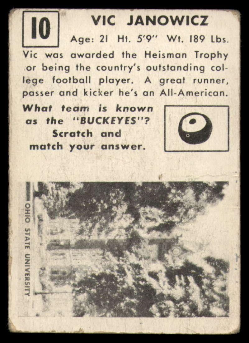 Football NFL 1951 Topps #10 Vic Janowicz VG Very Good RC Rookie