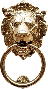 Lions Head Door Knocker,7.1 inches,Solid Brass,Regency PeriodPolished Brass