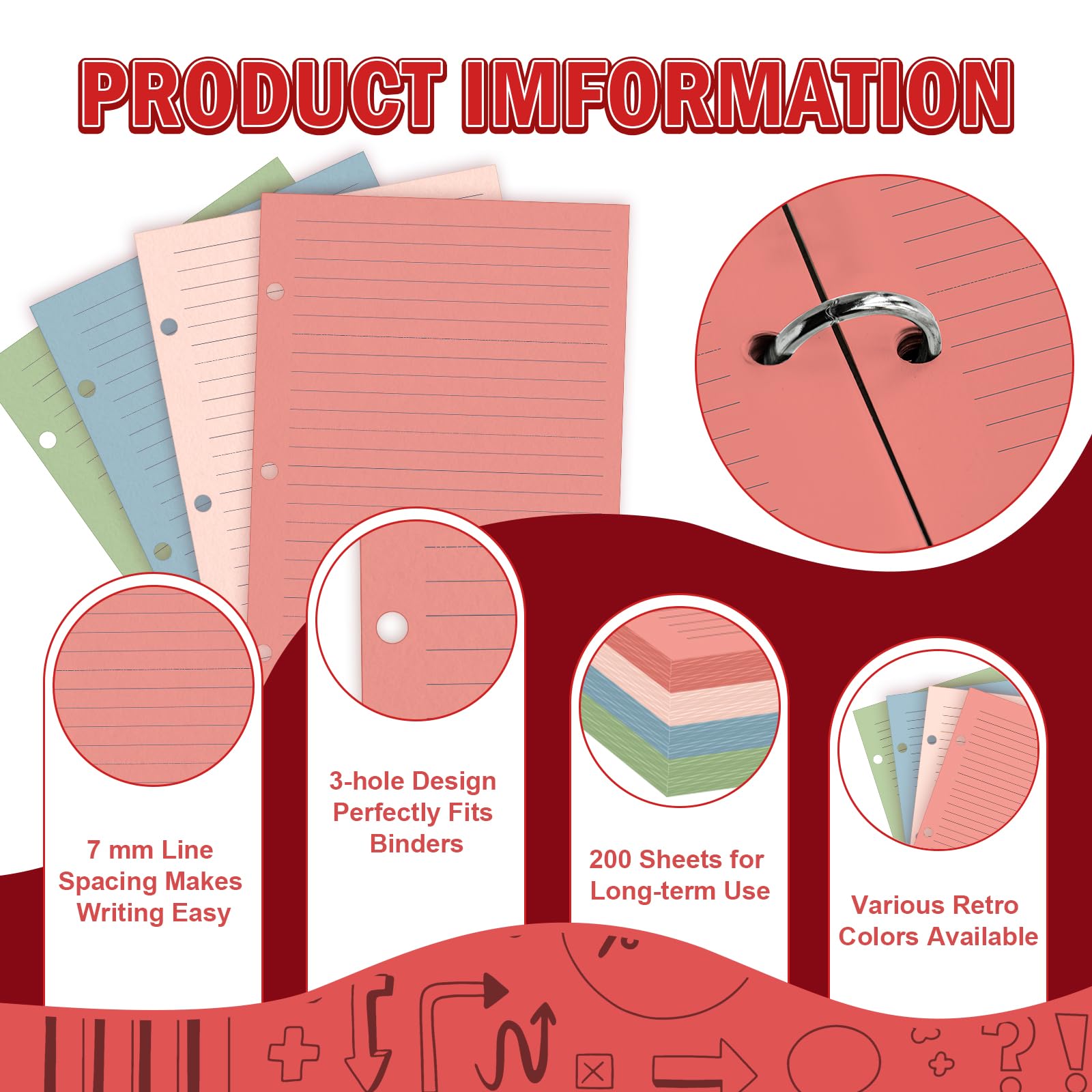 STOBOK 50 Feuilles De Papier A6, Classeur à 5 Anneaux, Papier De Rechange Coloré Pour Classeur à