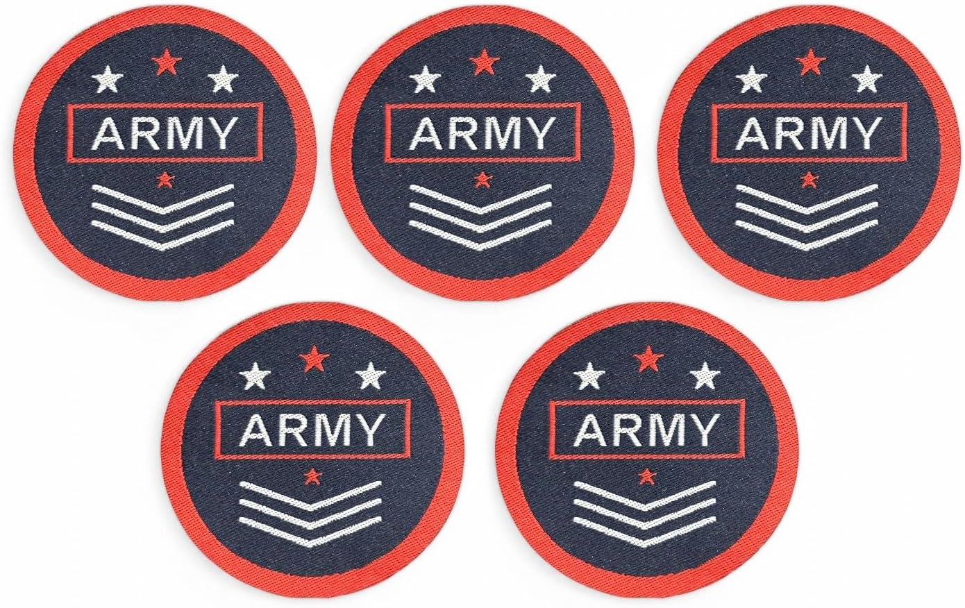 REENA Printed Sew on 5 Patches Combo Small for Clothes Jackets Pants Jeans Bags Boutique Multicolour Different Embroidery Stitching Patches (Combo of 5 Patches) (Army Round Black RED)