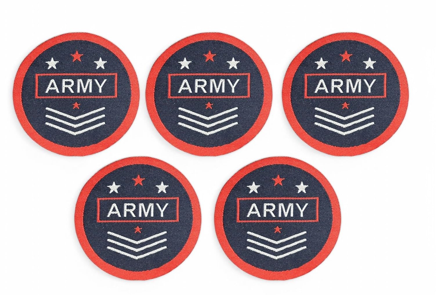 REENA Printed Sew on 5 Patches Combo Small for Clothes Jackets Pants Jeans Bags Boutique Multicolour Different Embroidery Stitching Patches (Combo of 5 Patches) (Army Round Black RED)
