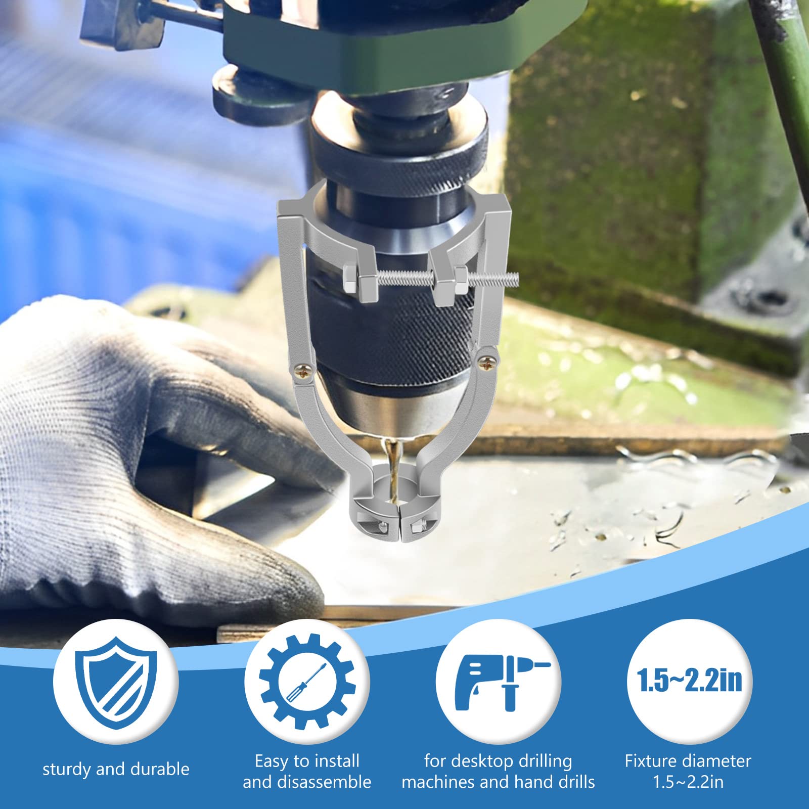 Square Hole Drill Bit, Adapter High Carbon Steel High Precision Square Hole Drill Fixing Bracket Woodworking Positioning Drill Accessories (Gray)