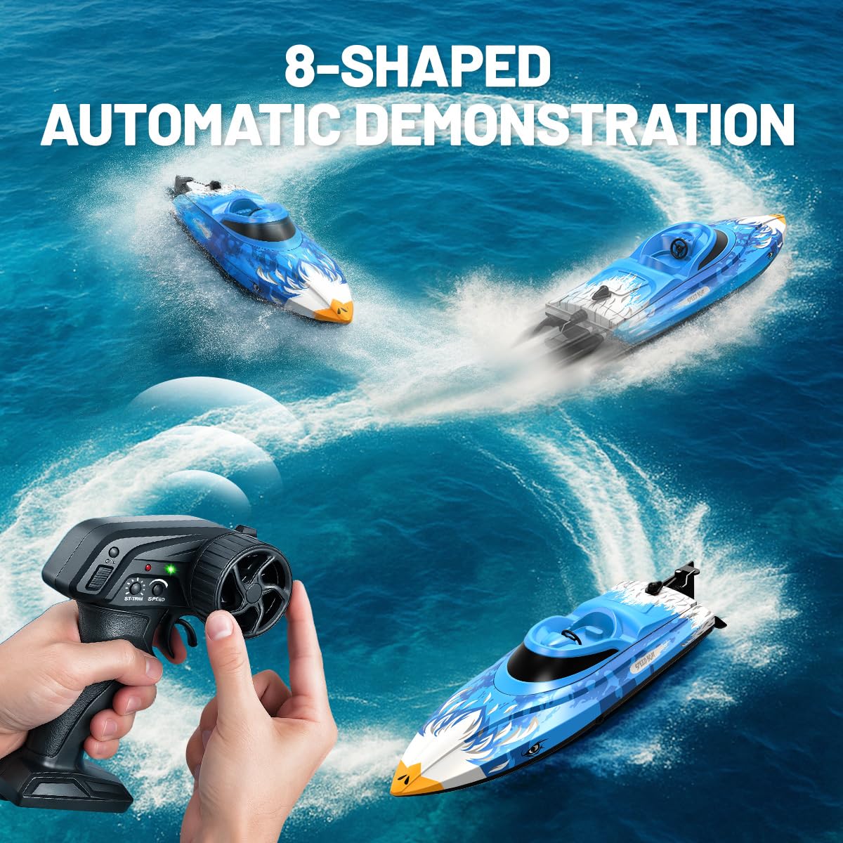 Barco teledirigido RC 25 km/h, impermeable con mando 2.4GHz, refrigeración por agua, luz LED, función Flip automática, alarma de batería y distancia, 2 baterías, para niños y adultos, piscina y lago