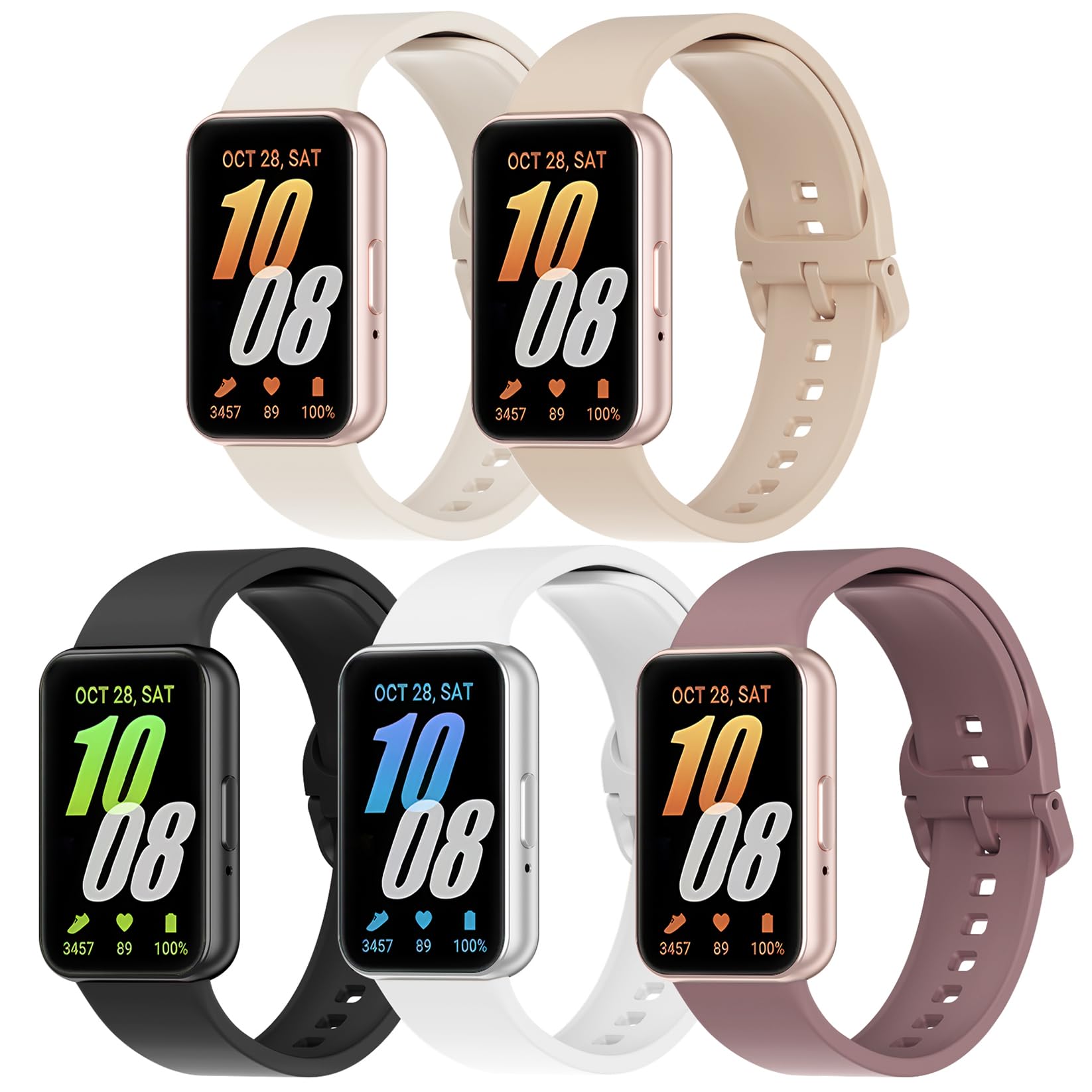 Wizvv Pack of 5 Silicone Wristbands Compatible with Samsung Galaxy Fit 3, Soft Waterproof Sports Watch Strap for Samsung Galaxy Fit 3 SM-R390 Men and Women, 160mm-215mm (6.3"-8.5"), Silicone