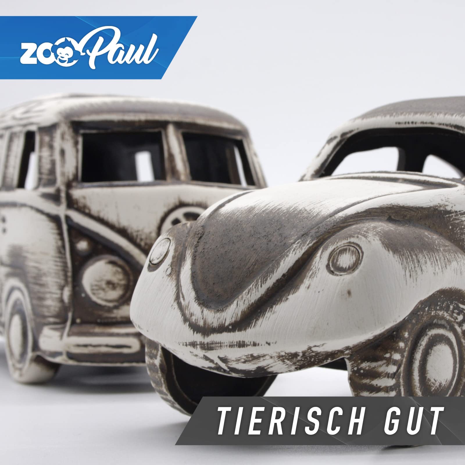 ZooPaul 2er Keramik Deko Set Aquarium und Samba Bus Retro Oldtimer Camper Alte Autos Sammler