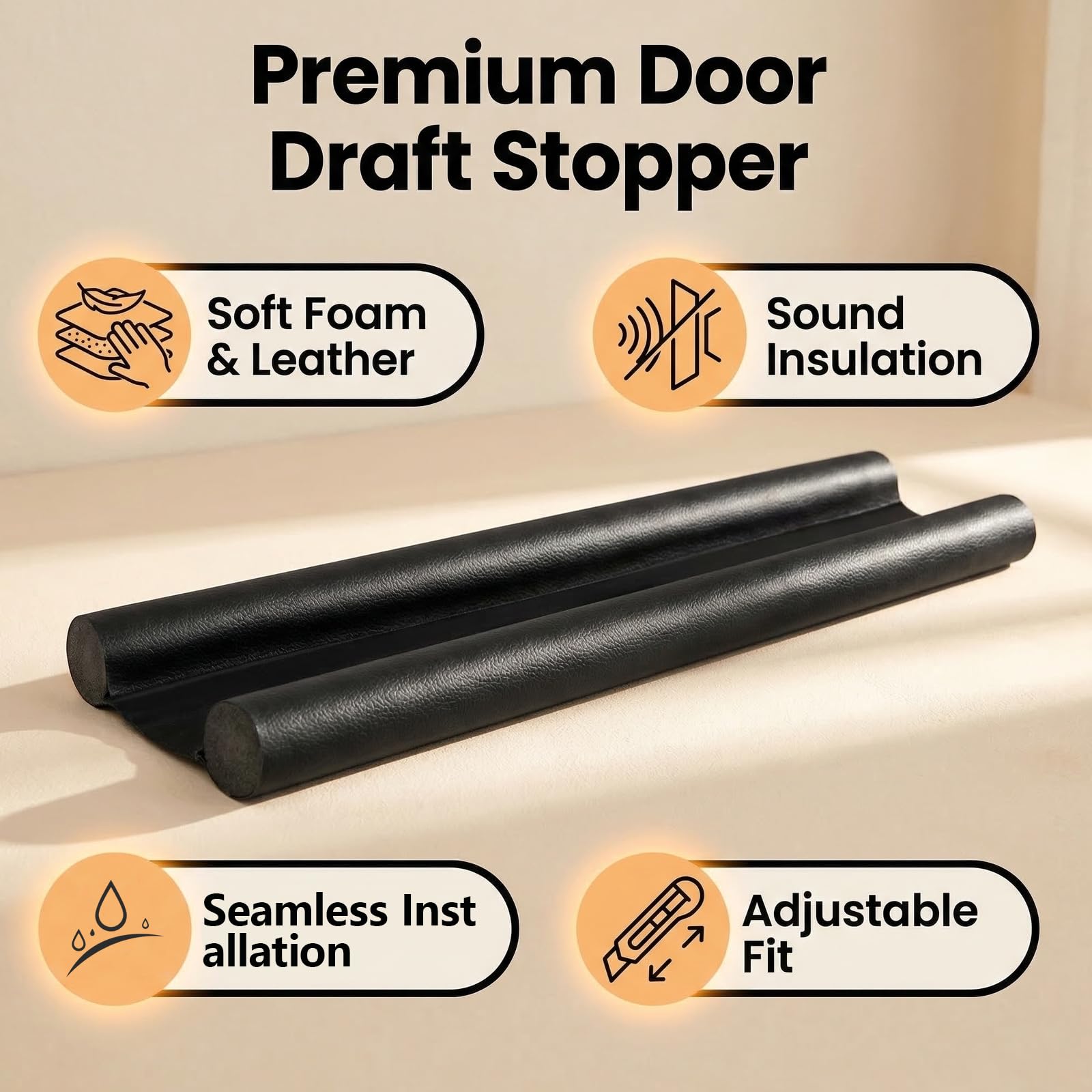 3 Piezas Burlete Puerta Entrada 95 cm, PU Burlete Bajo Puerta Doble Aislante e Impermeable, Negro Cortavientos para la Puerta, Cortavientos con Doble Junta para Aislamiento Acústico y Térmico