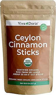 Viva Doria Organic Ceylon Cinnamon Sticks, 12 cm Cut, Alba Grade, True Cinnamon, 227 g, | 35-40 Sticks | 100% Raw From Sri Lanka