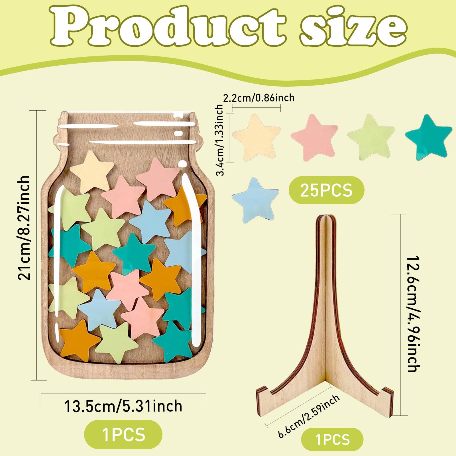 Barattolo Premio per Bambini in Legno con 25 Stelle Colorate 2.8 cm e Supporto Magnetico – Contenitore educativo per Buone abitudini casa e Scuola