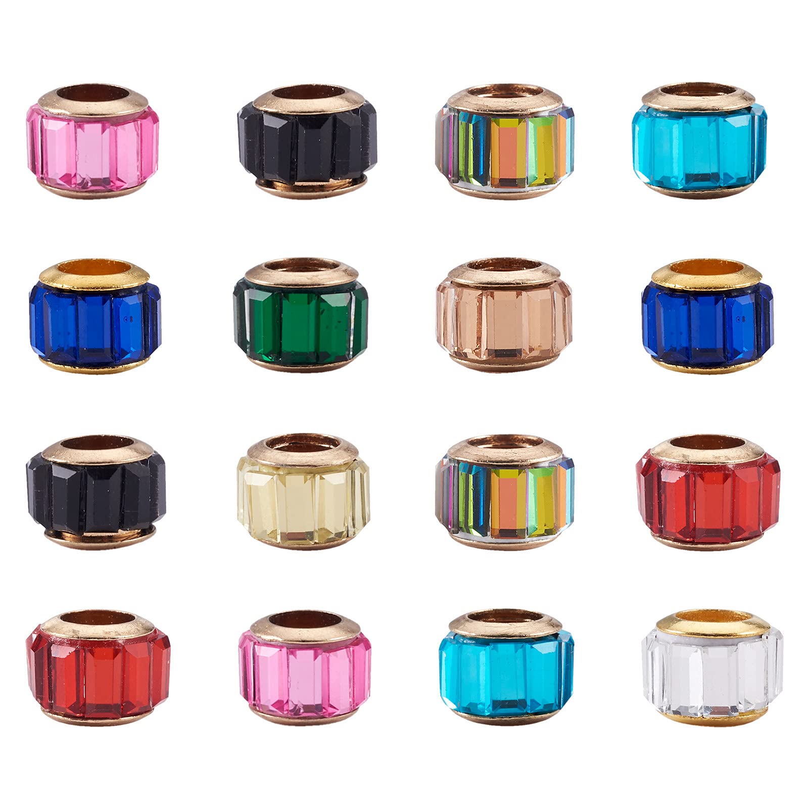 Craftdady 100Pcs Rondelle Glass European Beads Large Hole Faceted Slide Charm Beads with Gold Core 10-10.5x7mm for Leather Macrame Jewelry Craft Making Hole: 5mm