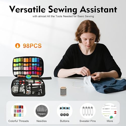 Miniatura 3 de DOONARCES Kit de costura para adultos, kit de costura portátil de viaje, organizador de costura negra, caja de almacenamiento, agujas de puntadas,