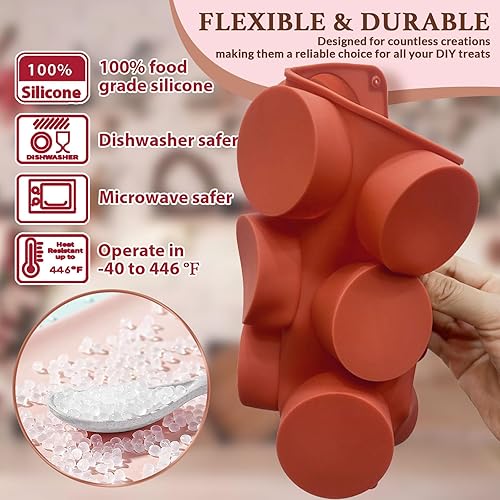 Miniatura 3 de HKNMTT Moldes redondos de silicona, 2 unidades, 12 cavidades de 2.1 pulgadas, cilindros cubiertos de chocolate, moldes para hornear antiadherentes