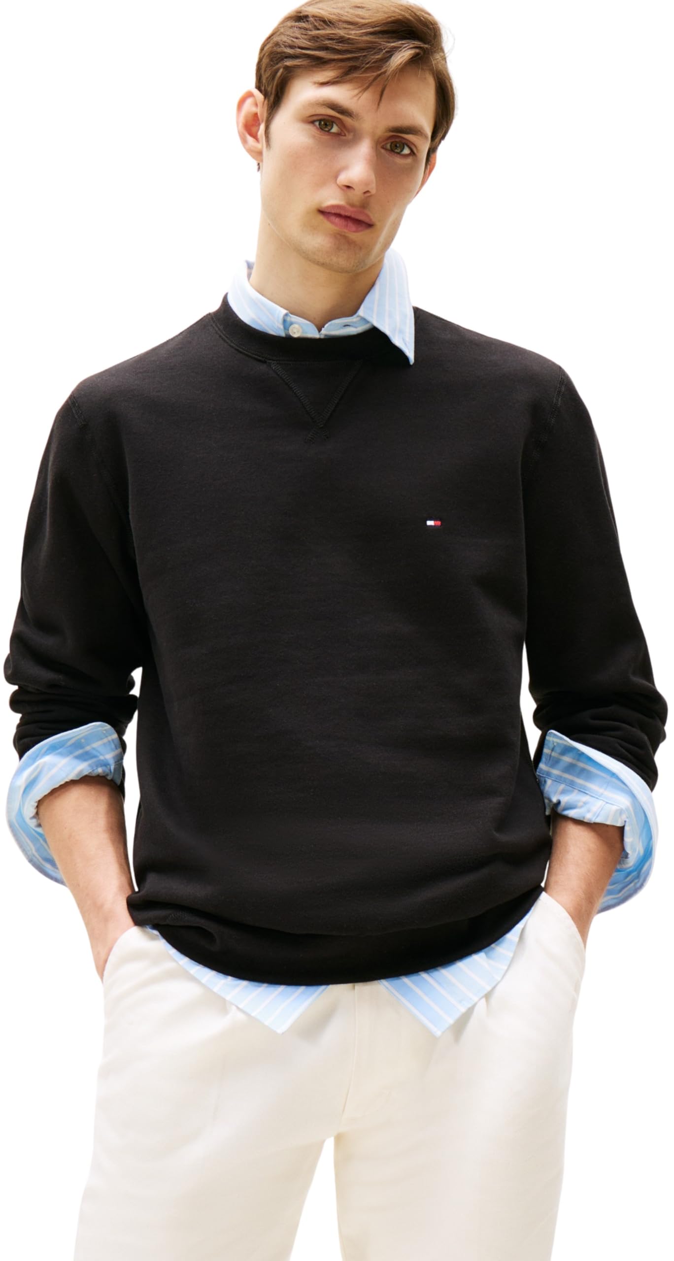 Tommy Hilfiger Men’s Essential Crew Neck Regular Fit Fleece Sweatshirt, Black (Black), XL