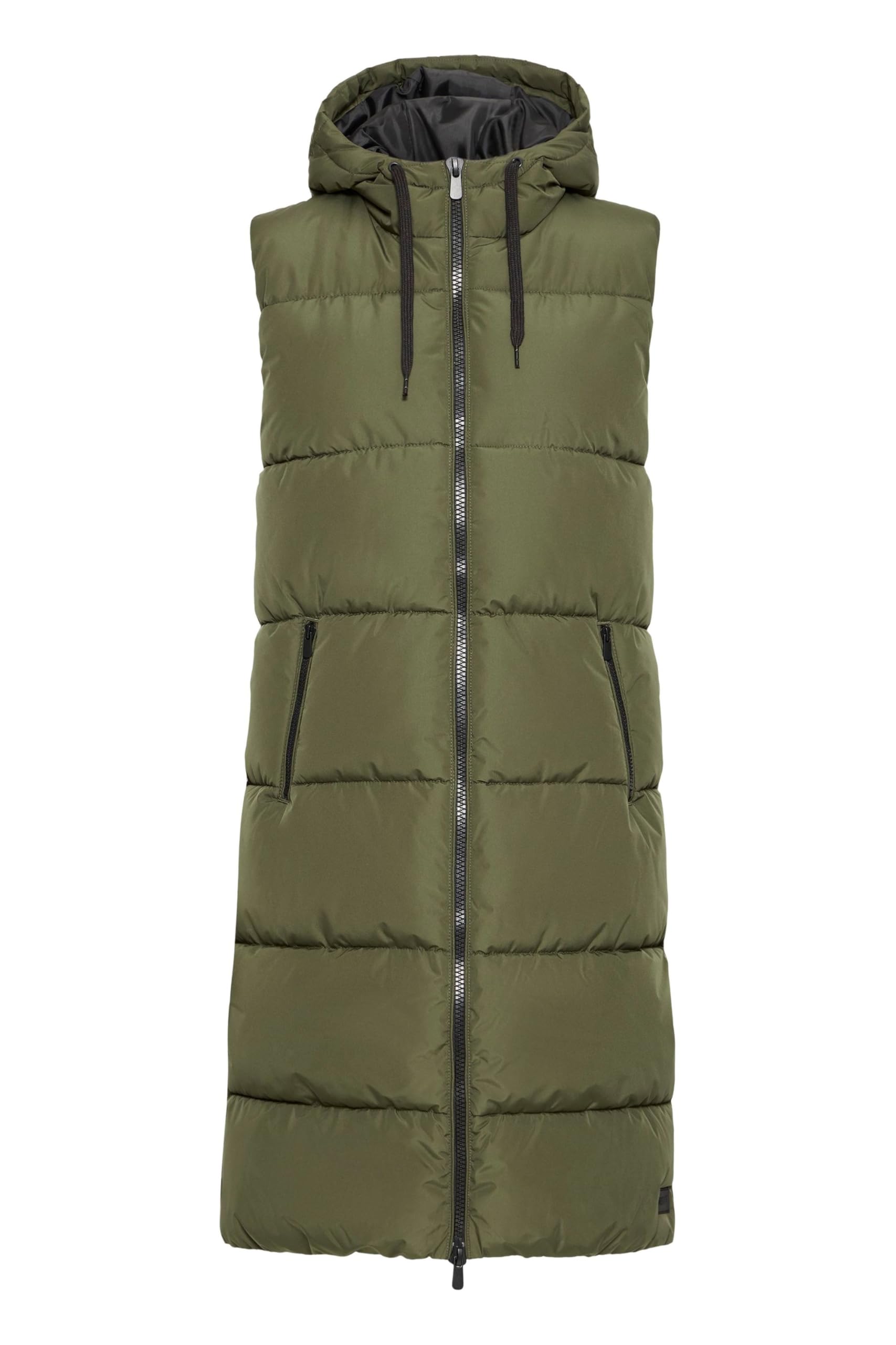 OXMO OXSolice Damen Weste Outdoor-Weste Lange Weste seitliche Reißverschlüsse mit hochabschließendem Kragen Kapuze mit Kordelzug