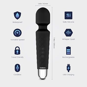 Yarosi Massage Device Strongest Cordless Handheld Massager - Powerful - Best for Travel - Magic Stress Away - Perfect on Back Legs Hand Pains and Sports Recovery - Black