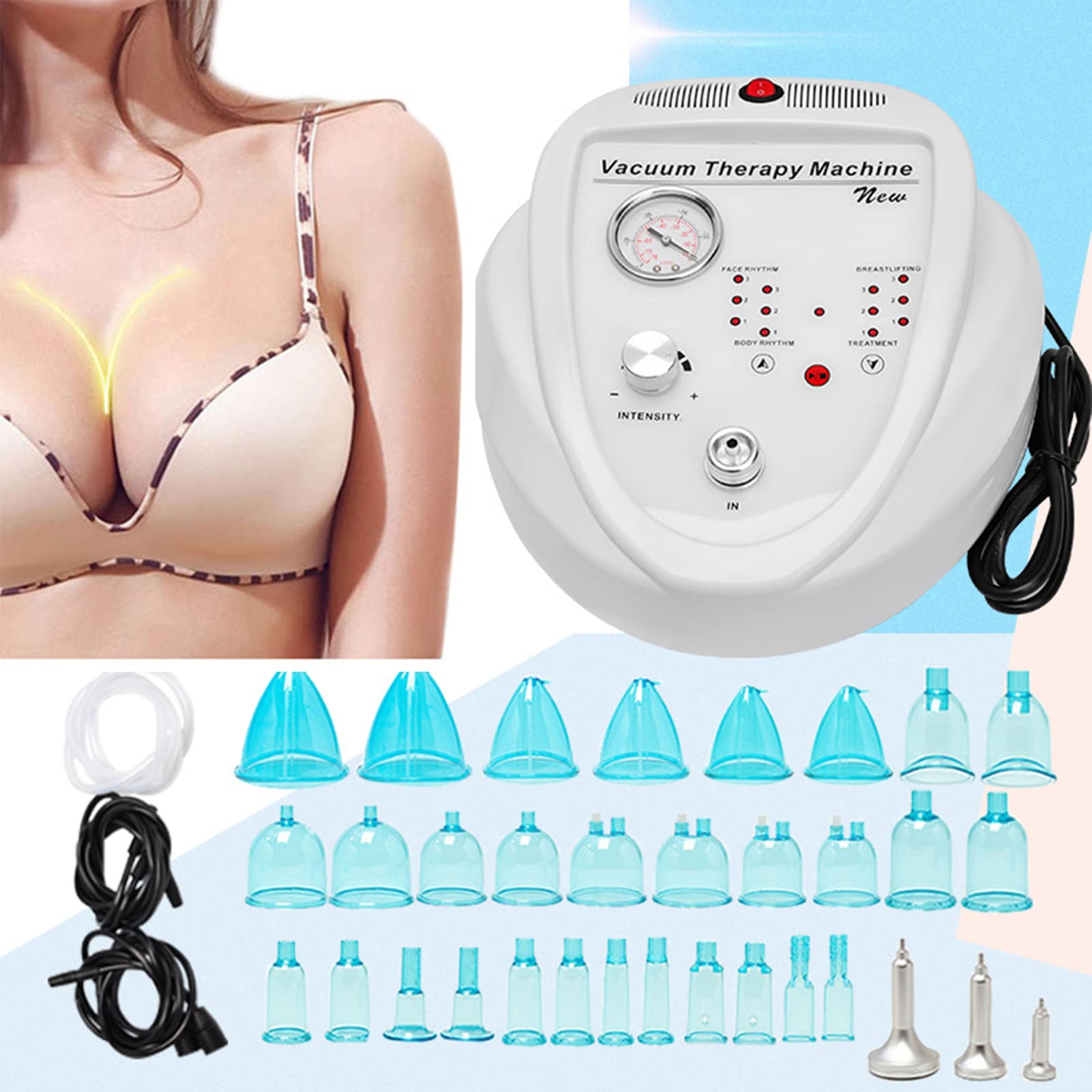 Macchina per la Bellezza del Corpo, Macchina per Terapia del Vuoto, Cura della Pelle Massaggiatore per Il Corpo Braccio Vita Sollevamento e miglioramento delle Gambe con Set di coppettazione 30 tazz