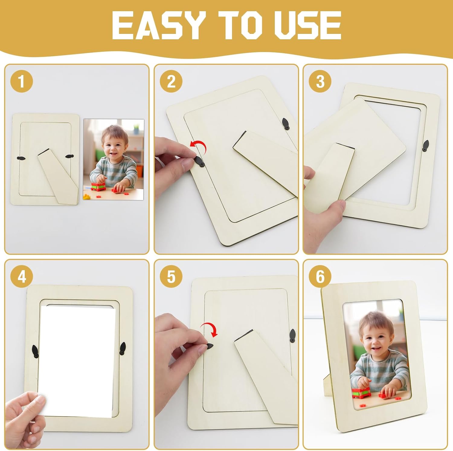 32 Pcs Wooden Picture Frames for Crafts, Bulk Unfinished DIY Wood Craft for 4" x 6" Photos Frame for Wedding Birthday Graduation Party Decor