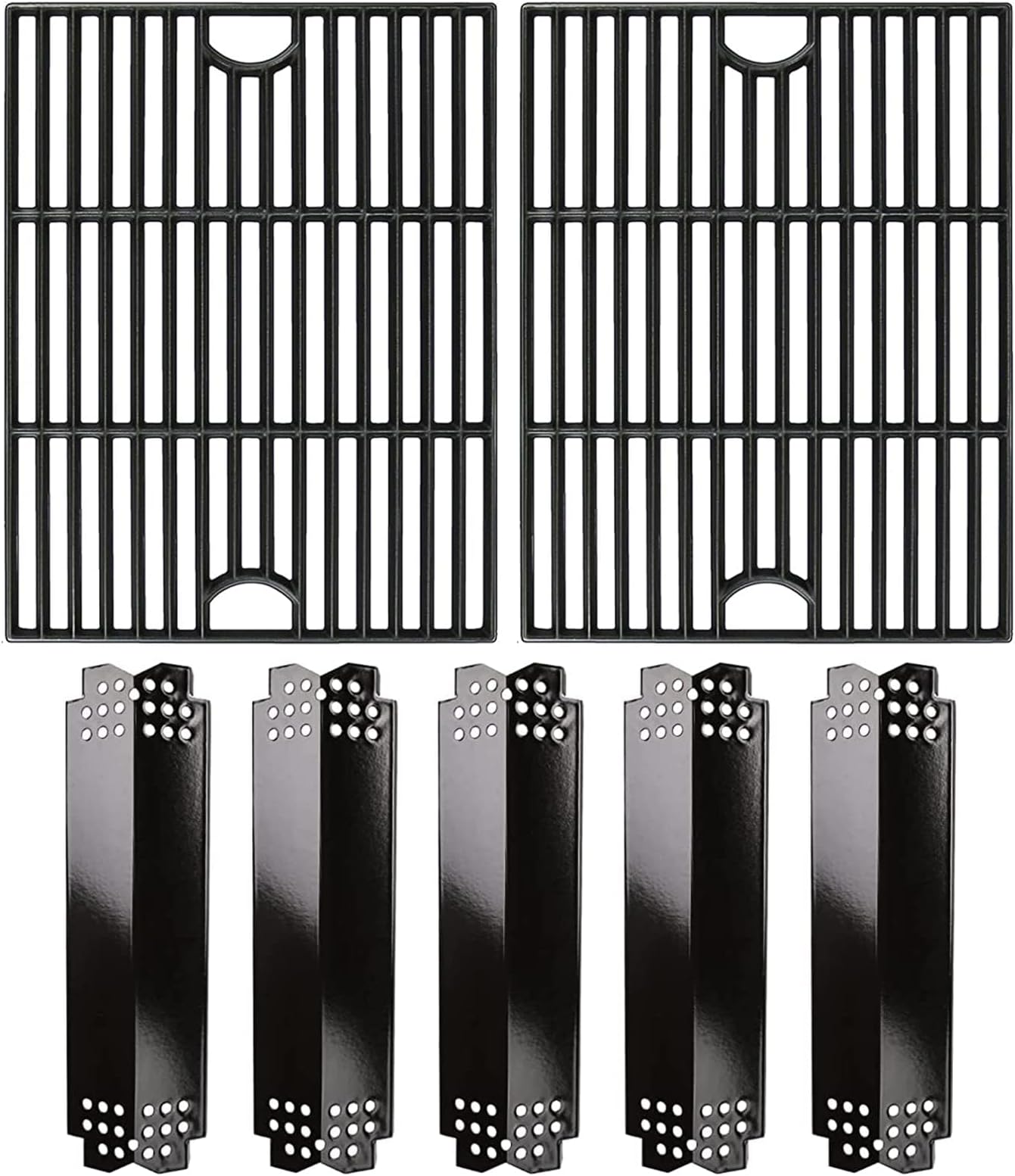 Hisencn Grill Parts for Home Depot Nexgrill 4 Burner 720-0830H, 5 Burner 720-0888N, 720-0888 Gas Grill Models, Porcelain Steel Heat Plate Flame Tamer, Cast Iron Grill Grates, 13 x 17