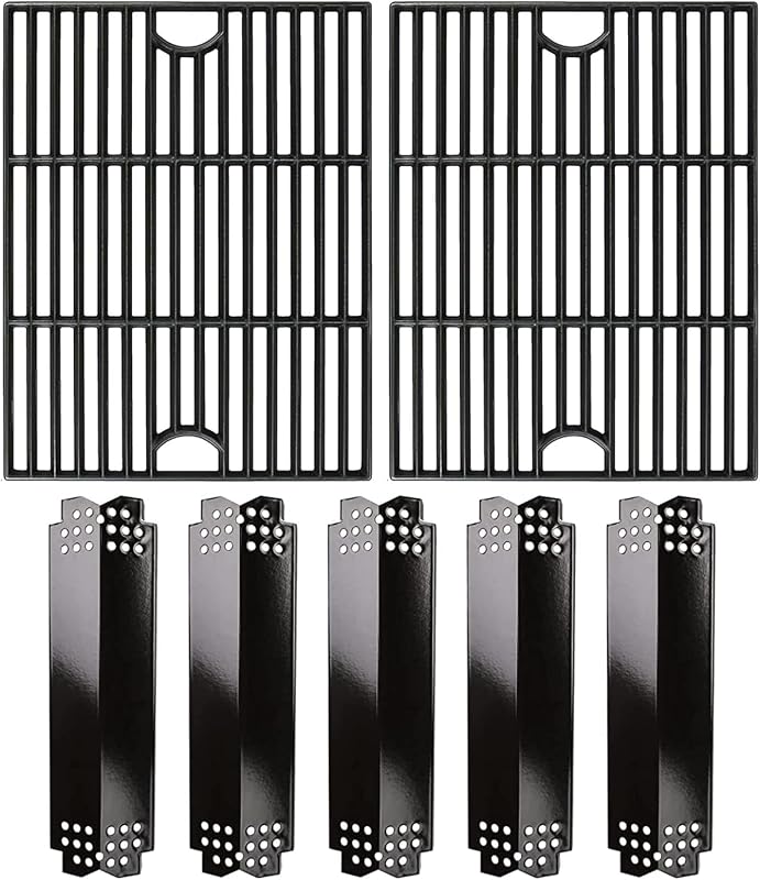 Cast Iron Grates & Porcelain Heat Plate for Nexgrill 4/5 Burner | 13x17'' Grill Grates, for Nexgrill 720-0830H, 5 burner 720-0888 gas grill, Durable Corrosion-Resistant, Easy Installation